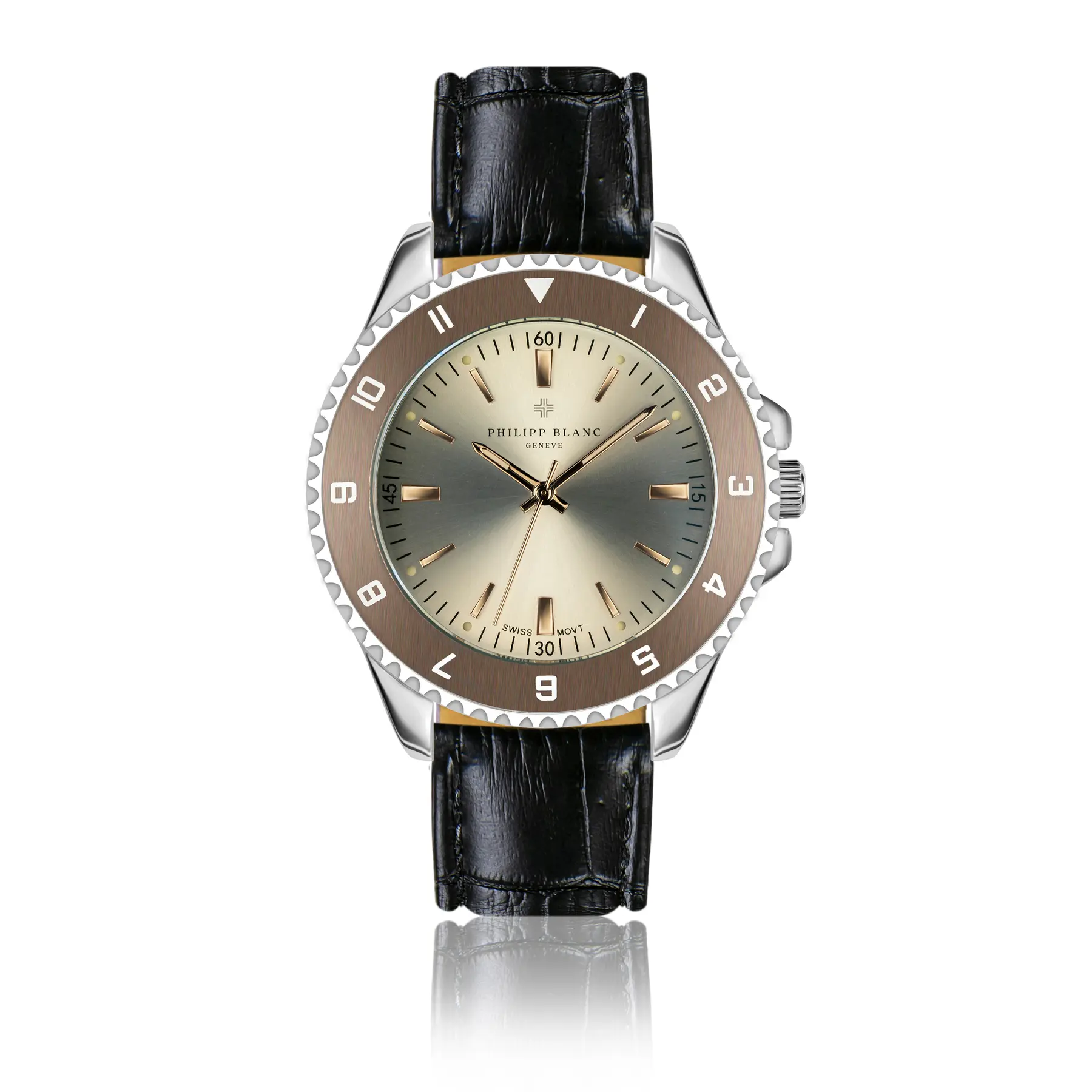 Montre cuir crocodile Philipp Blanc Avenches