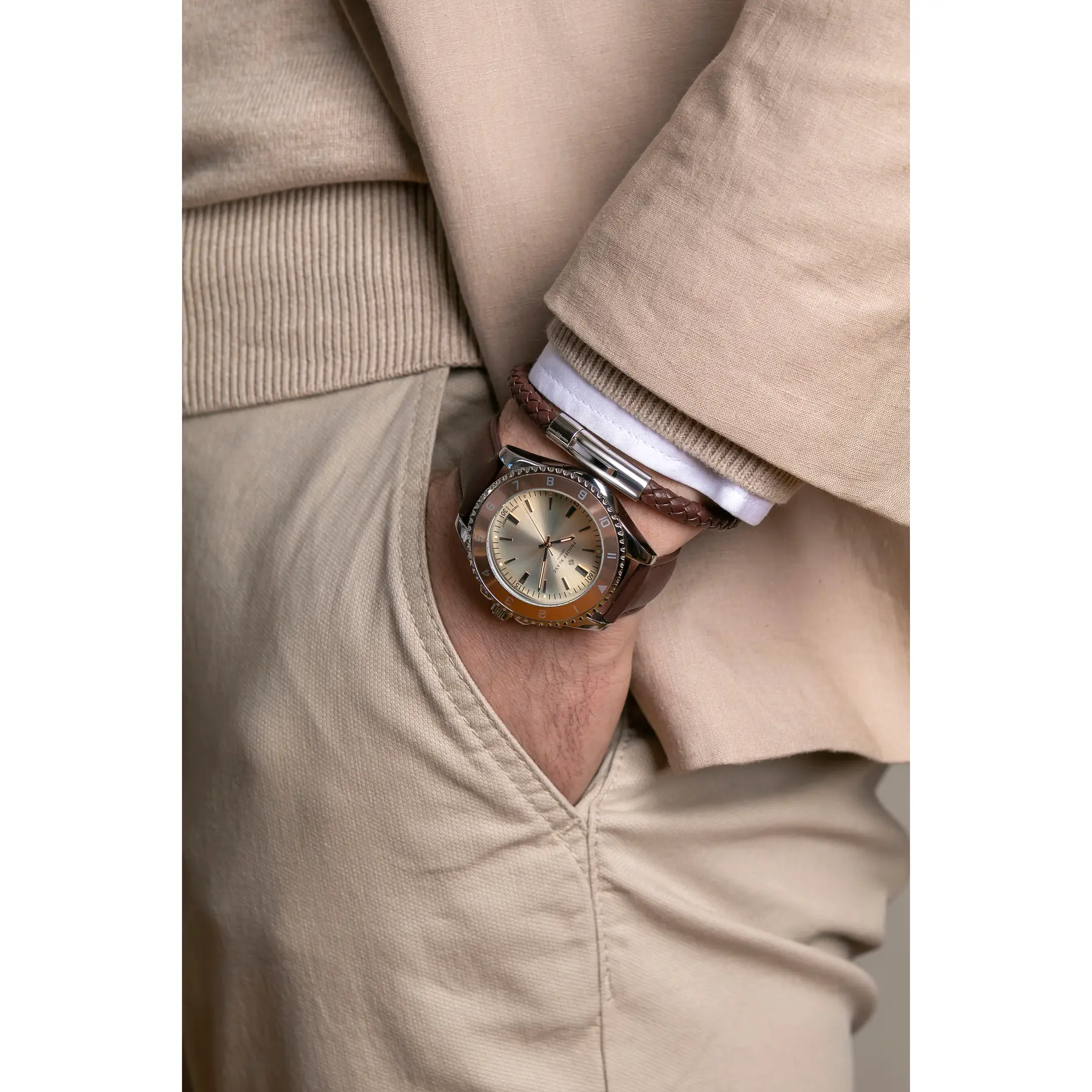 Montre et bracelet en cuir Philipp Blanc Avenches