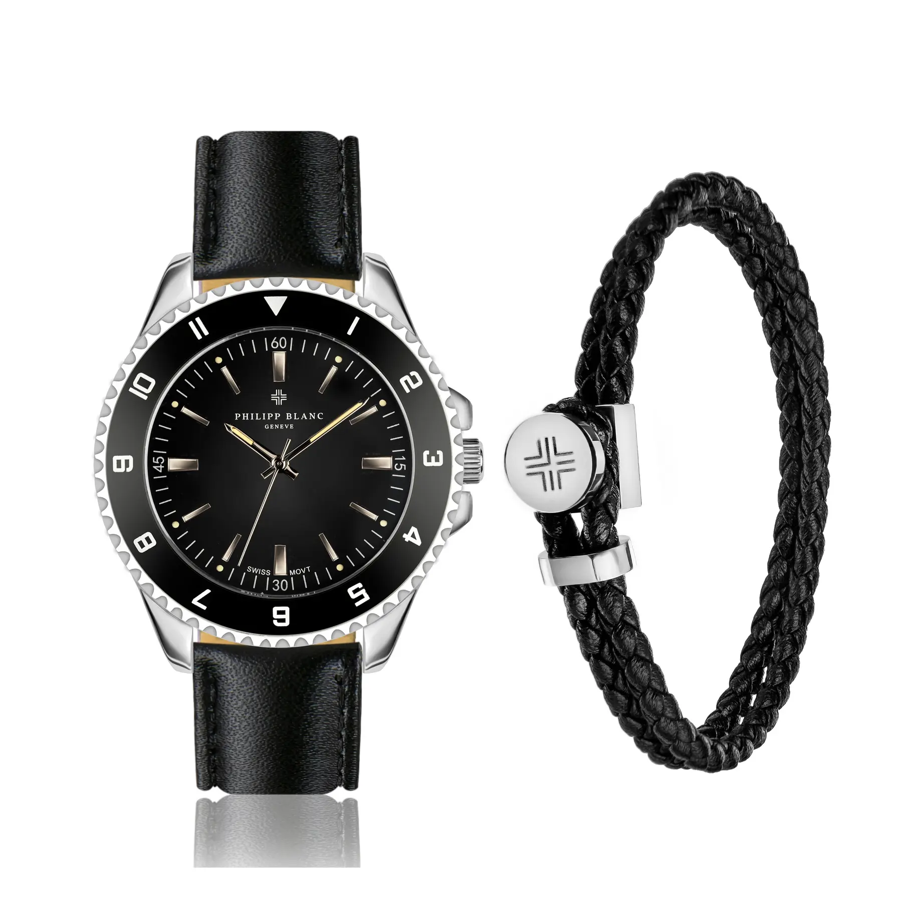 Montre et bracelet en cuir Philipp Blanc Avenches