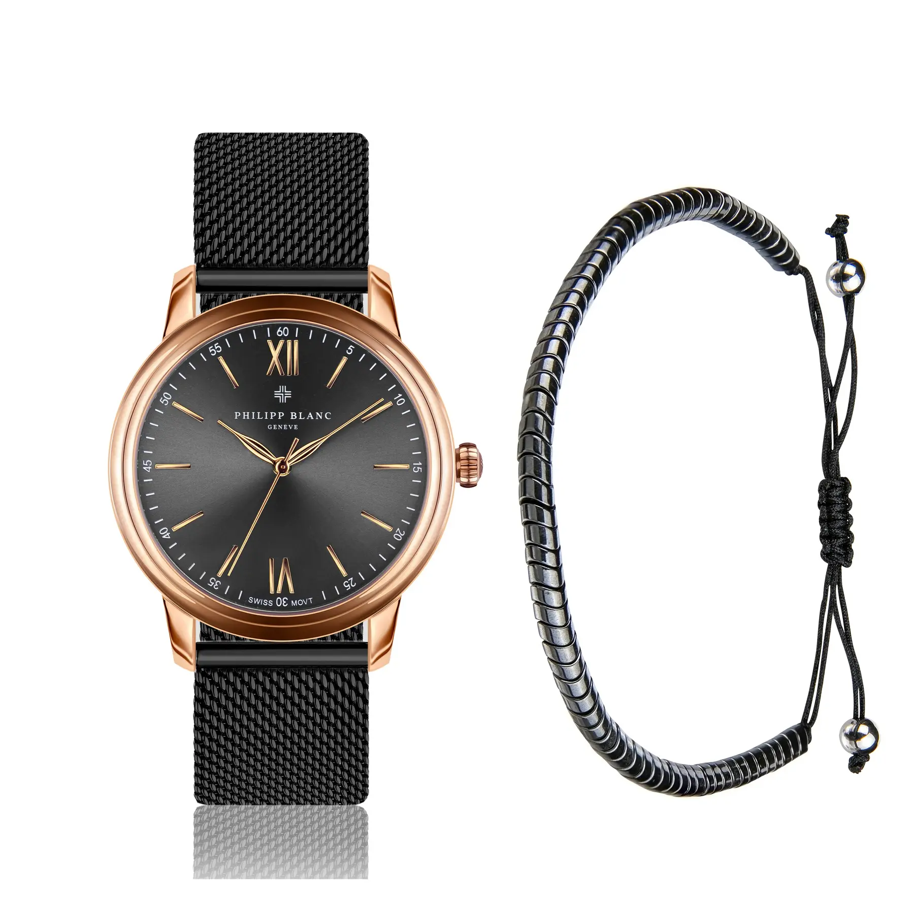 Uhr und Armband aus Mesh Philipp Blanc Geneva