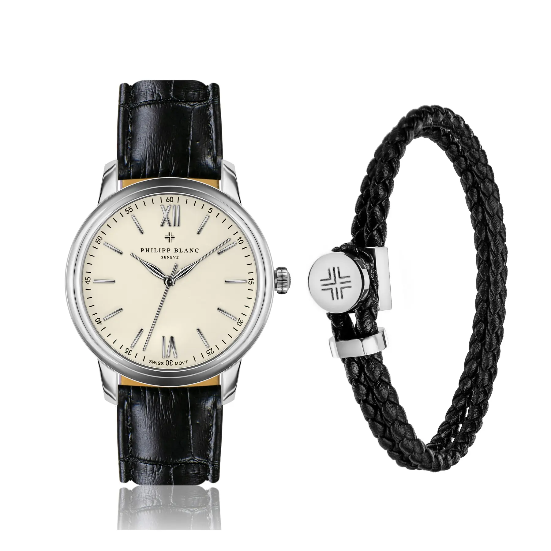 Uhr und Armband aus Krokodilleder Philipp Blanc Geneva