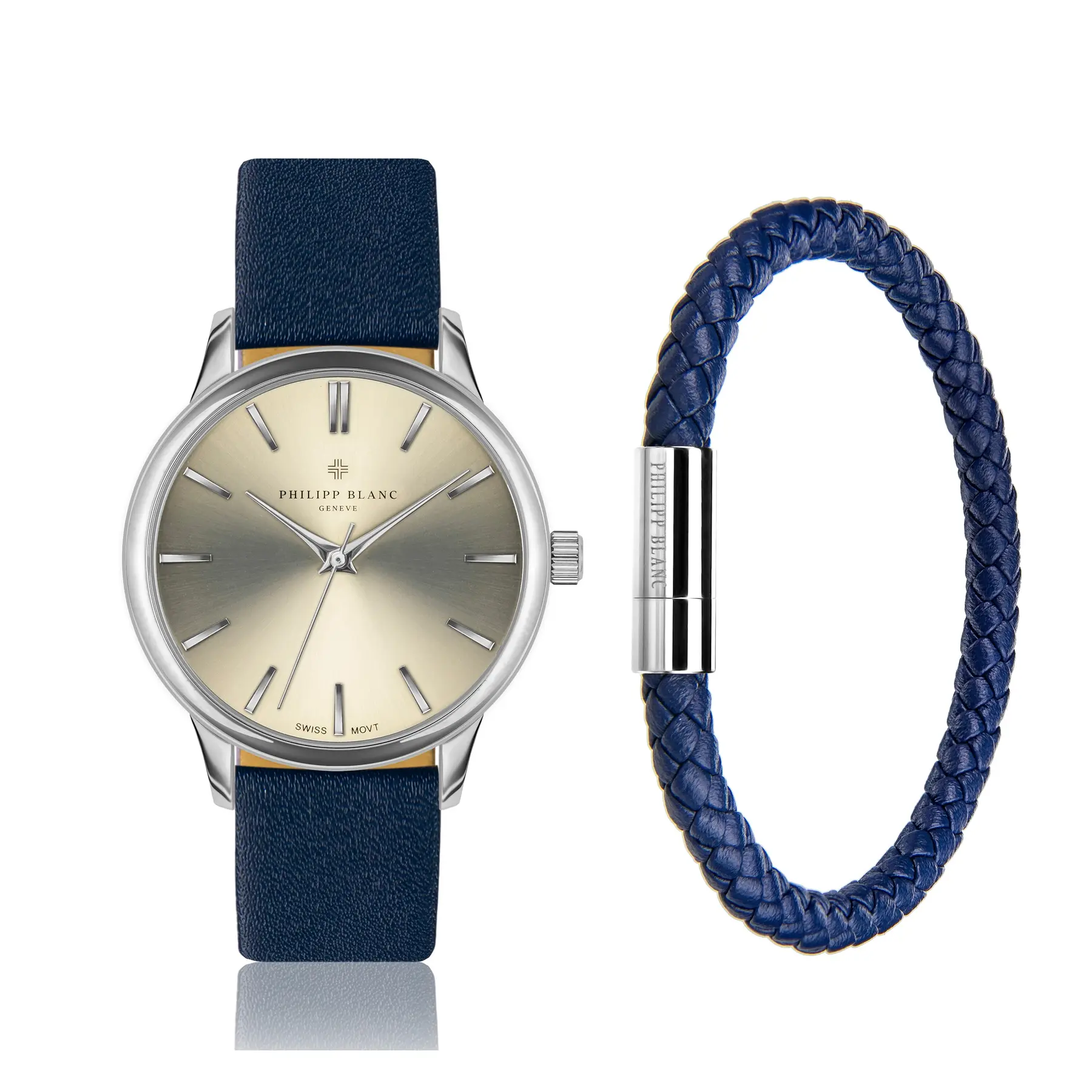 Montre et bracelet en cuir Philipp Blanc Lugano