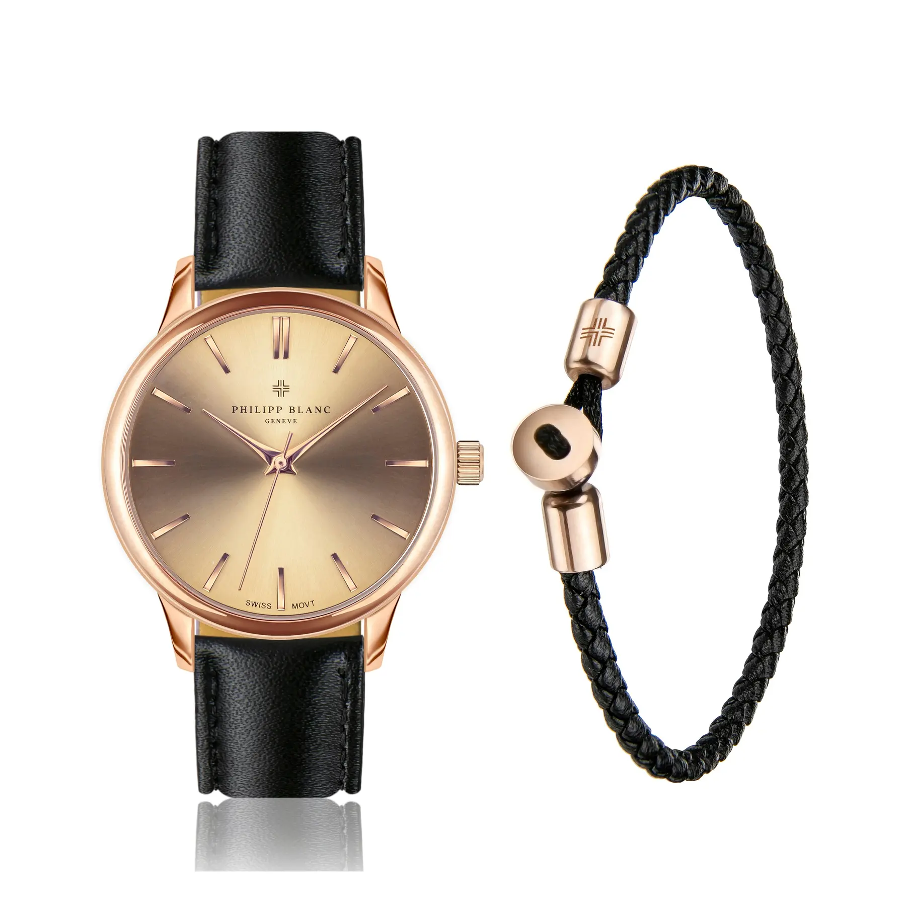 Montre et bracelet en cuir Philipp Blanc Lugano