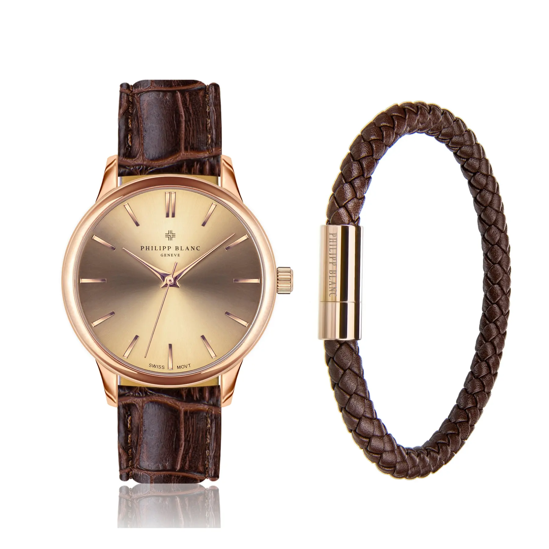 Montre et bracelet en cuir Philipp Blanc Lugano