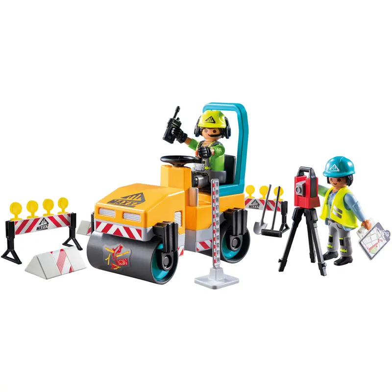 Spiel Simulation Arbeiter und Straßenwalze Playmobil