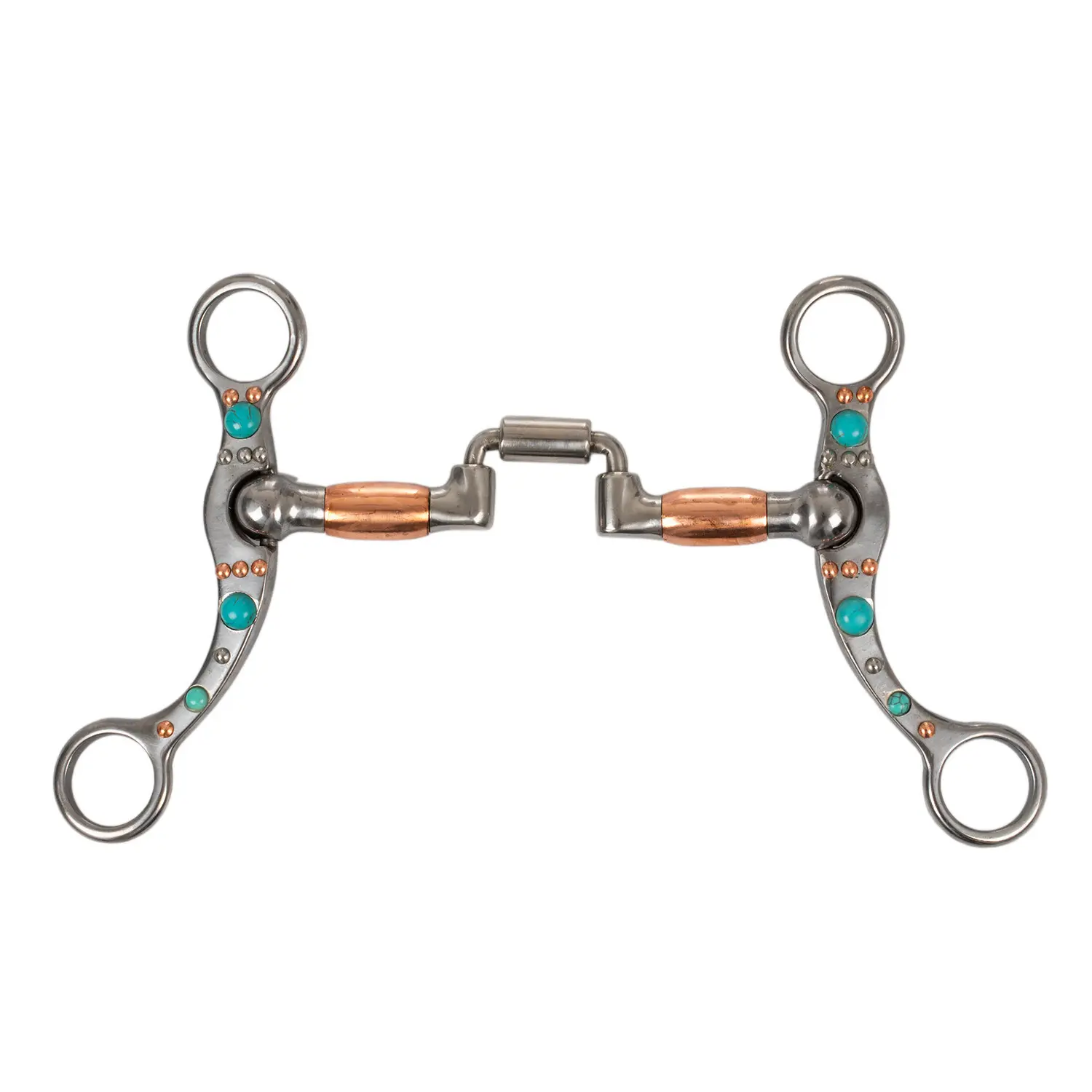 Western snaffle bit for horse made of iron with copper rollers and beads. Pool's