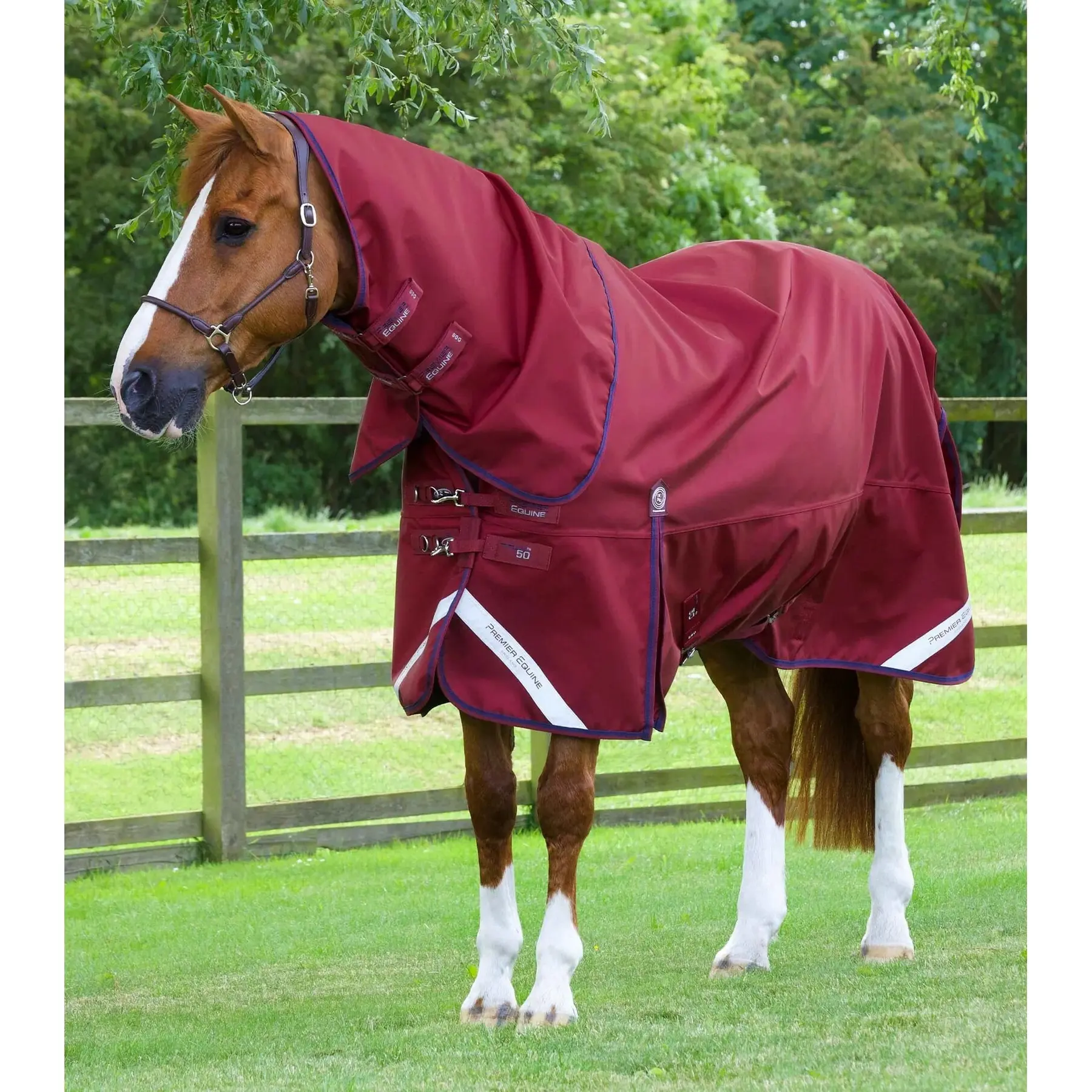 Outdoor horse blanket with neck cover Premier Equine Titan 50 g