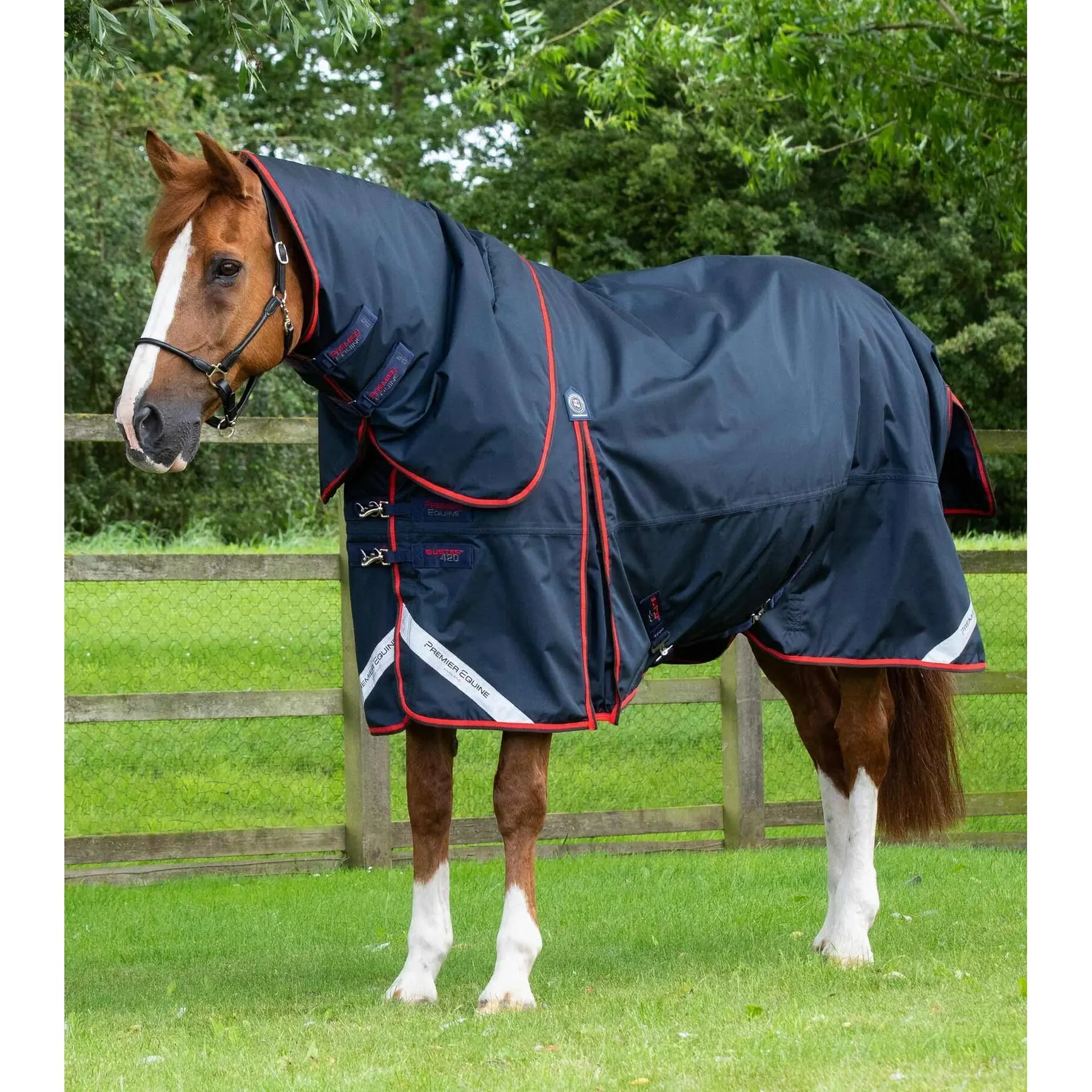 Coperta impermeabile per cavalli con copricollo Premier Equine Buster 420 g Classic