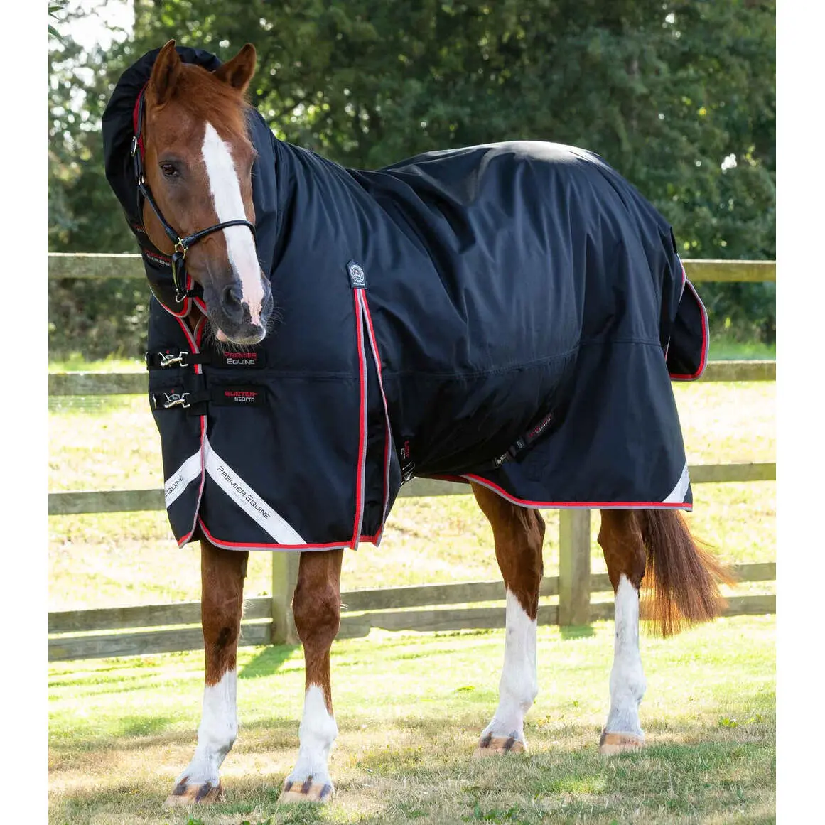 Waterproof outdoor horse blanket with neck cover  Premier Equine Buster Storm 400 g