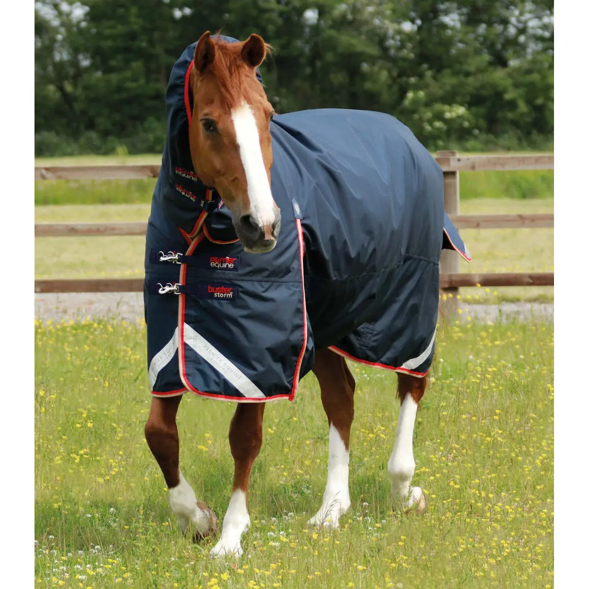 Waterproof outdoor horse blanket with neck cover  Premier Equine Buster Storm 200 g