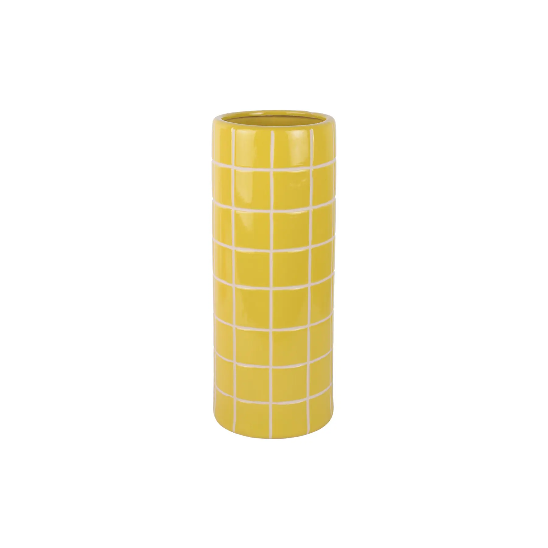 Present Time Vaas Retro Tiles - Goudgeel - Ø15cm - Keramiek - Modern - Bloemenvaas - Woondecoratie - Decoratieve vaas voor woonkamer of slaapkamer