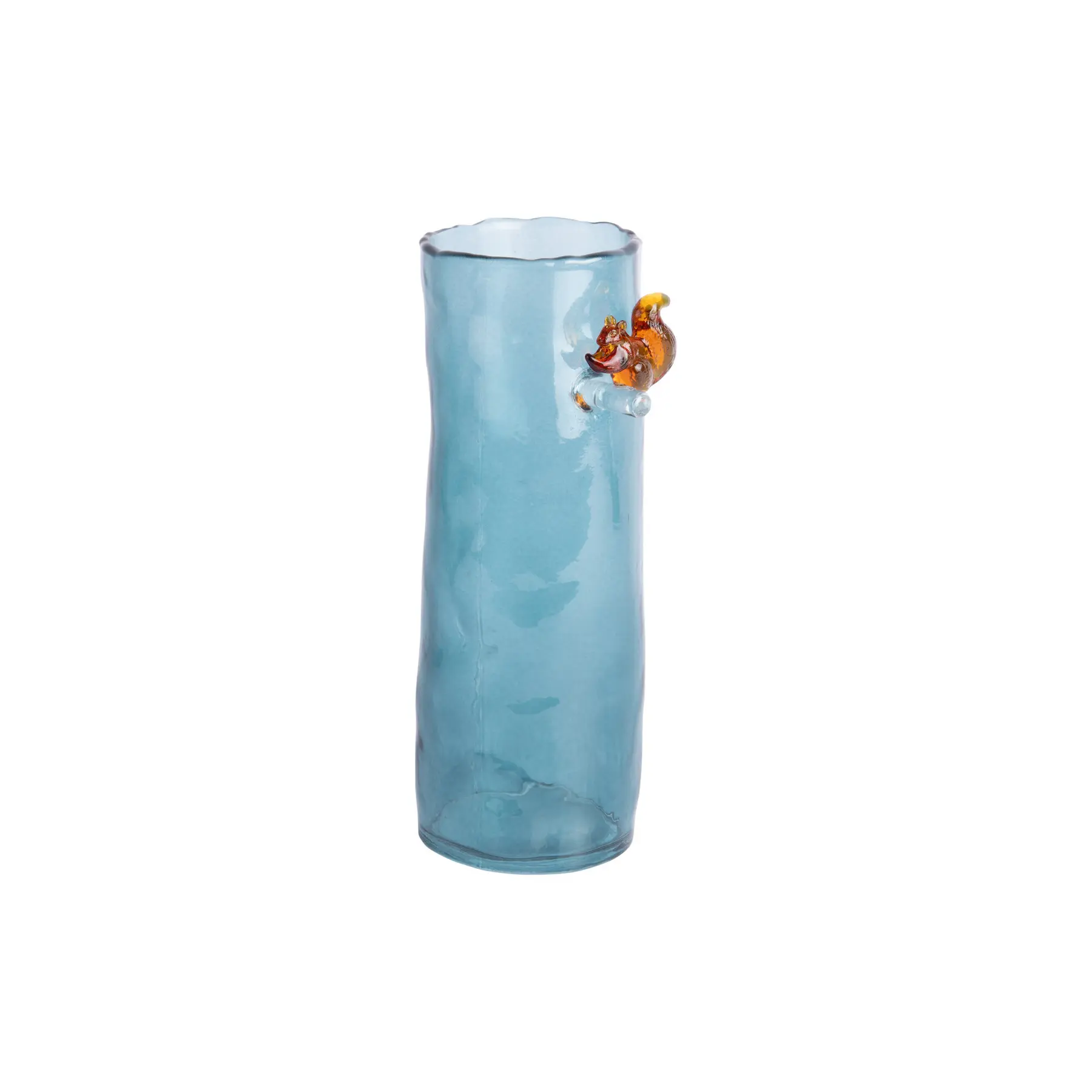 Present Time Vaas Squirrel On Branch - Blauw - 9.5x9.5x27cm - Glas - Scandinavisch - Bloemenvaas - Woondecoratie - Decoratieve vaas voor woonkamer of slaapkamer