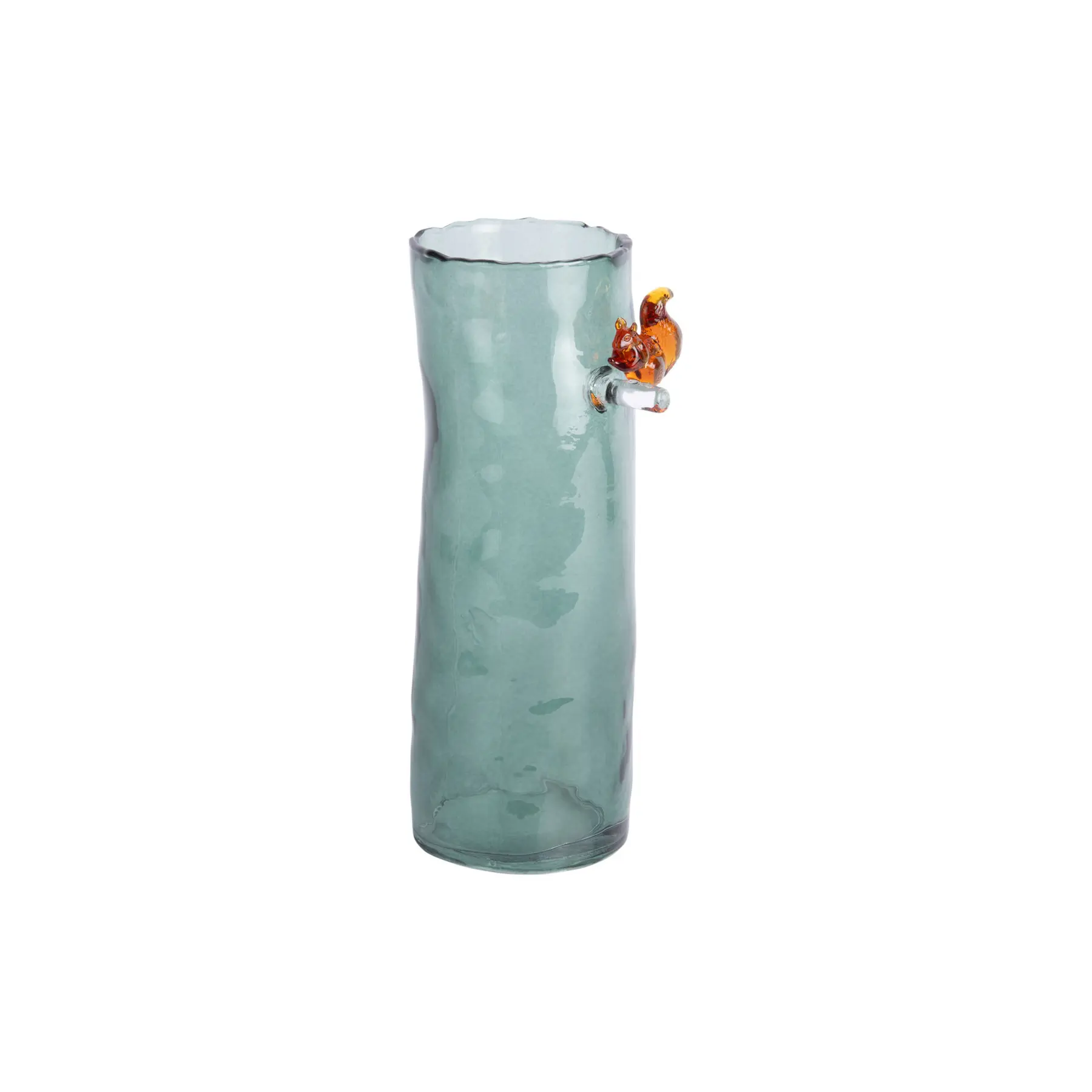 Present Time Vaas Squirrel On Branch - Diepgroen - 9.5x9.5x27cm - Glas - Scandinavisch - Bloemenvaas - Woondecoratie - Decoratieve vaas voor woonkamer of slaapkamer