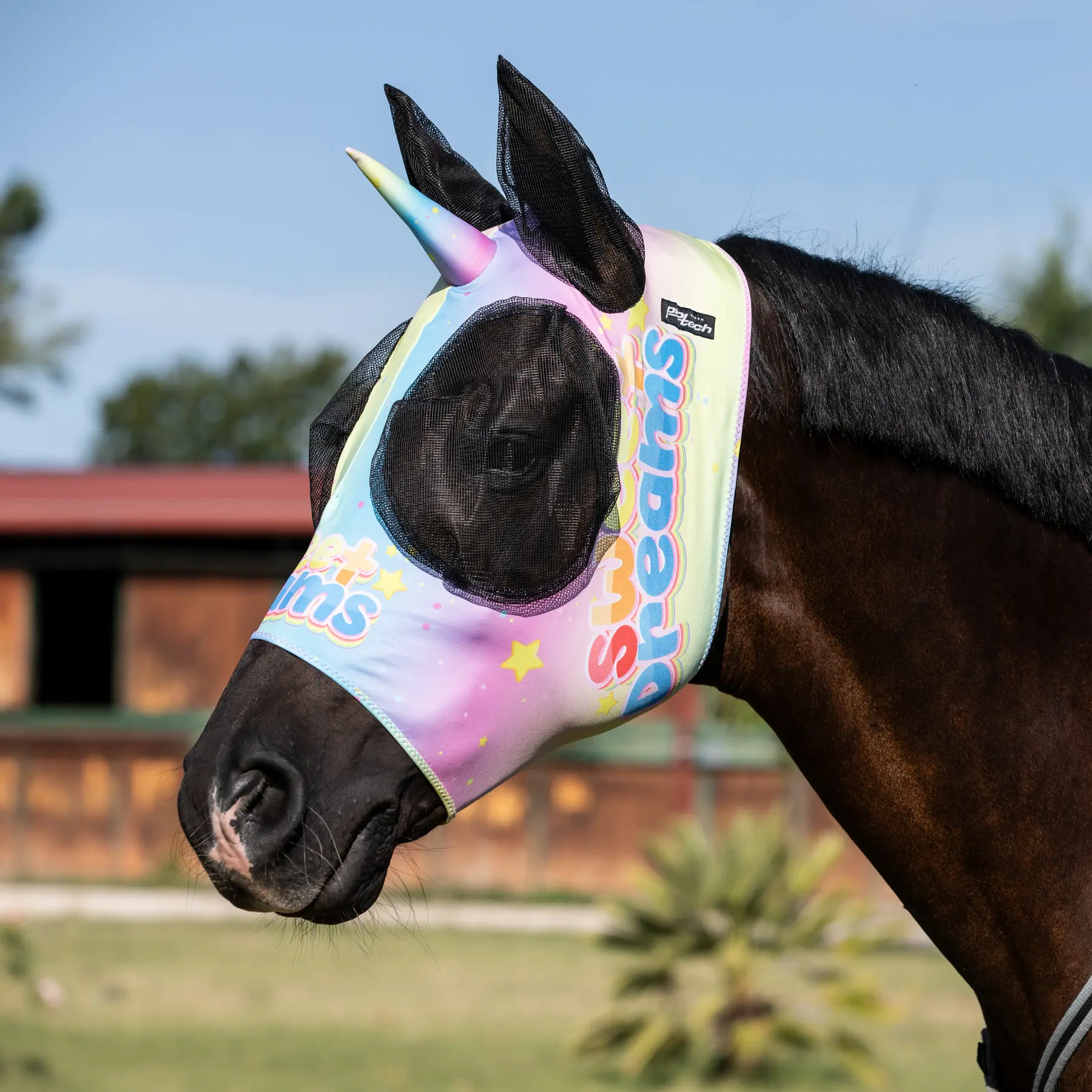 Horse fly bonnet in lycra with ear net Pro-Tech