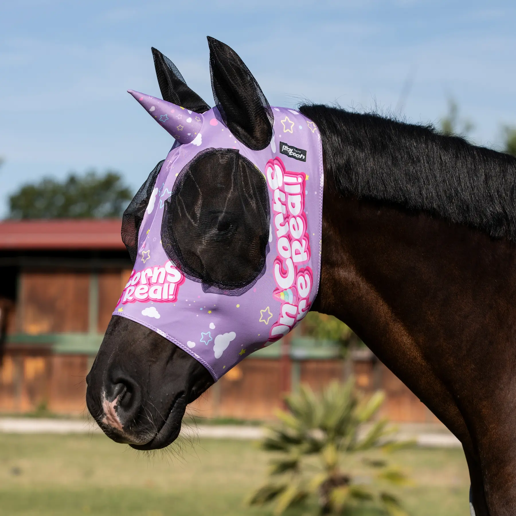 Berretto anti-insetti per cavallo in lycra con rete per orecchie Pro-Tech