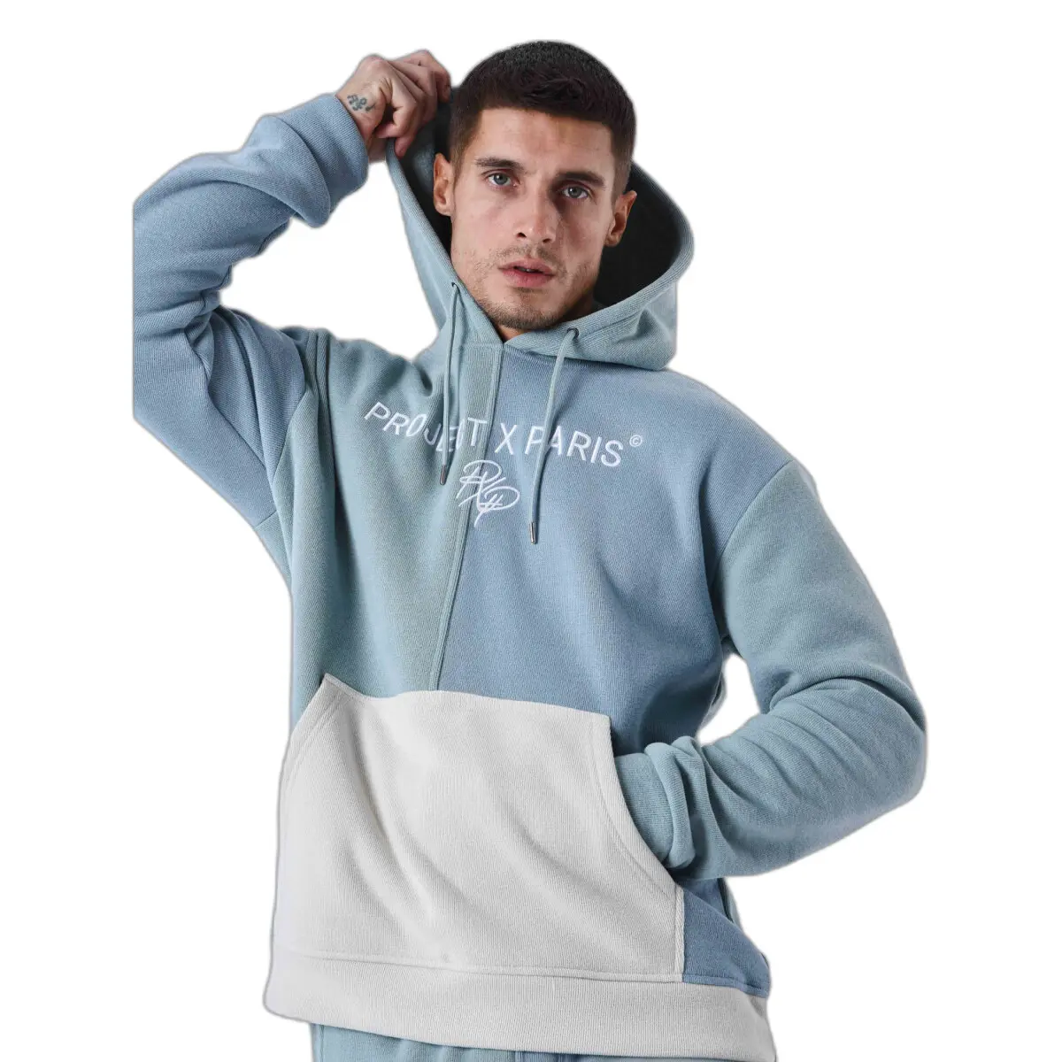 Felpa con cappuccio in maglia tricolore Project X Paris