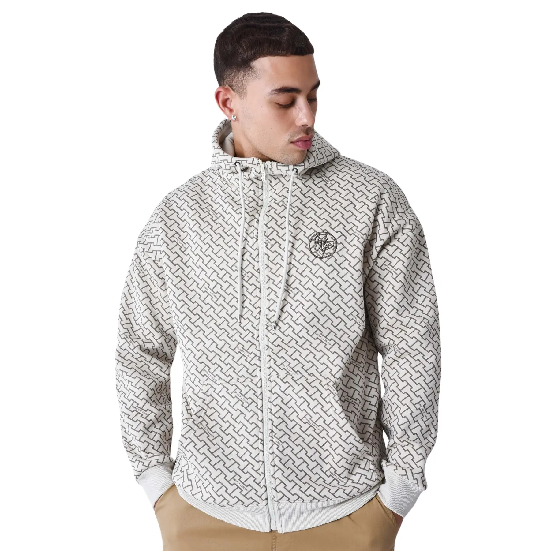 Felpa con cappuccio zip con stampa monogramma Project X Paris