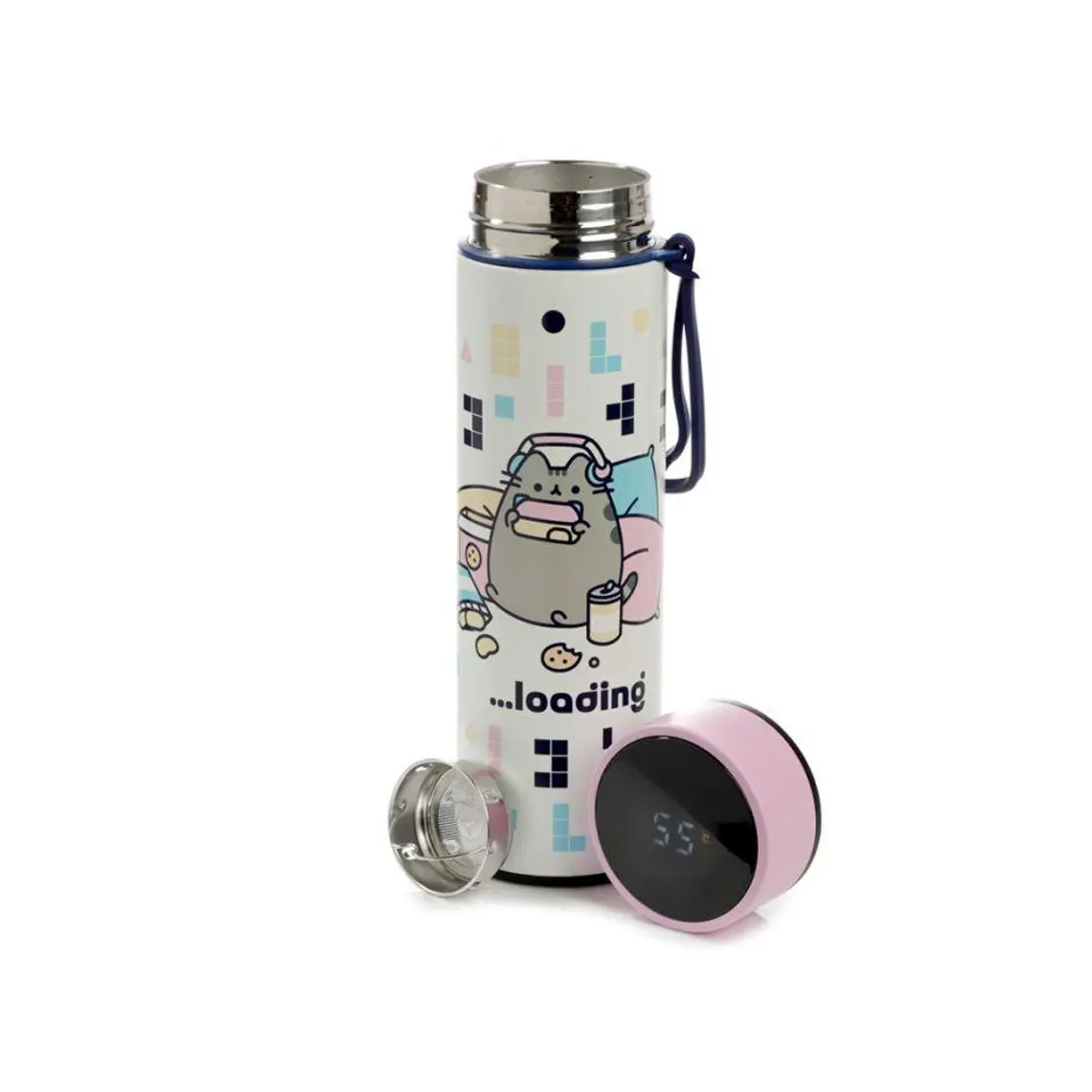 Gourde isolé en acier inoxydable avec thermomètre digital boissons chaudes ou froides chat Jeu Vidéo Puckator Pusheen