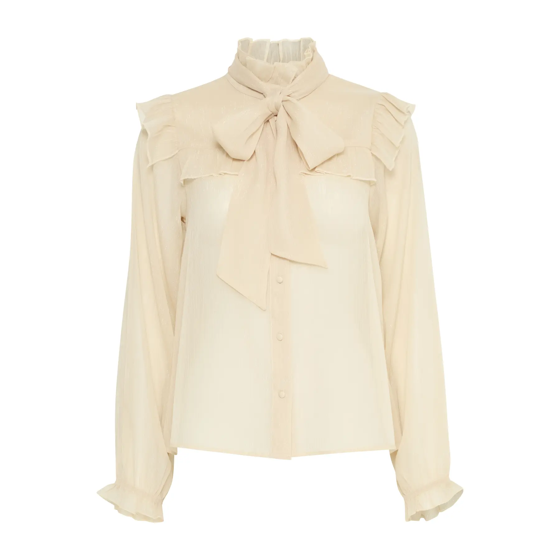 Pulz Jeans Women's Beige Long Sleeve Blouse Leah