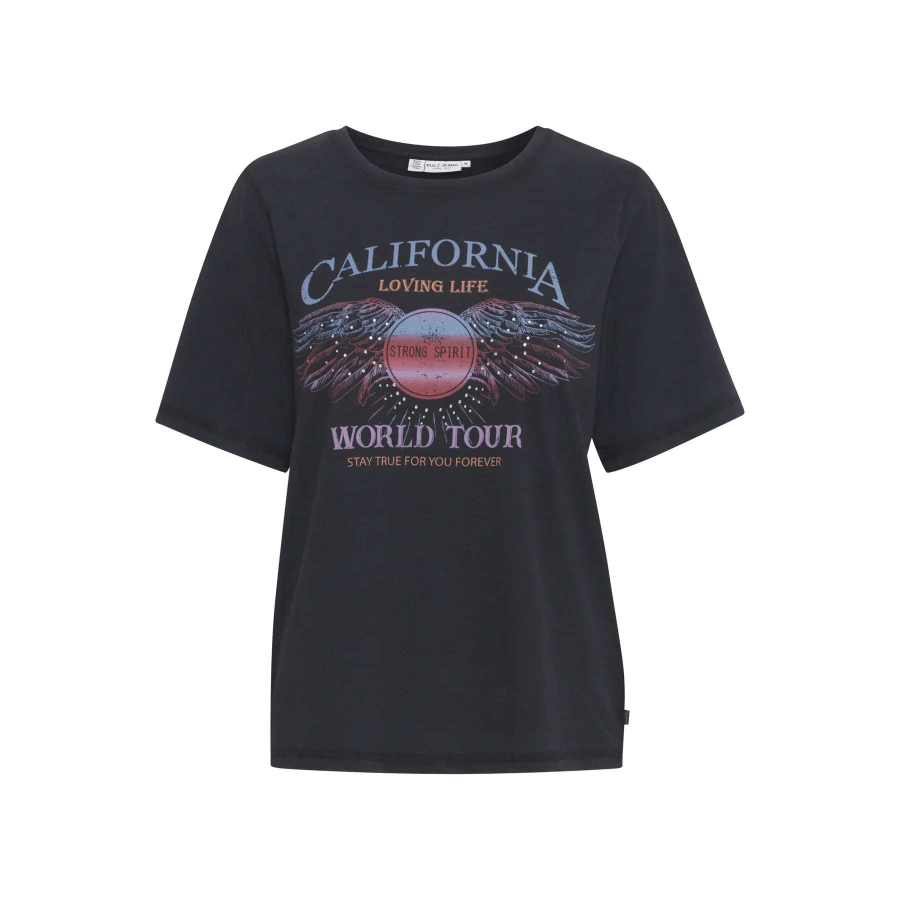 Pulz Jeans Women's Black T-Shirt Brielle World Tour