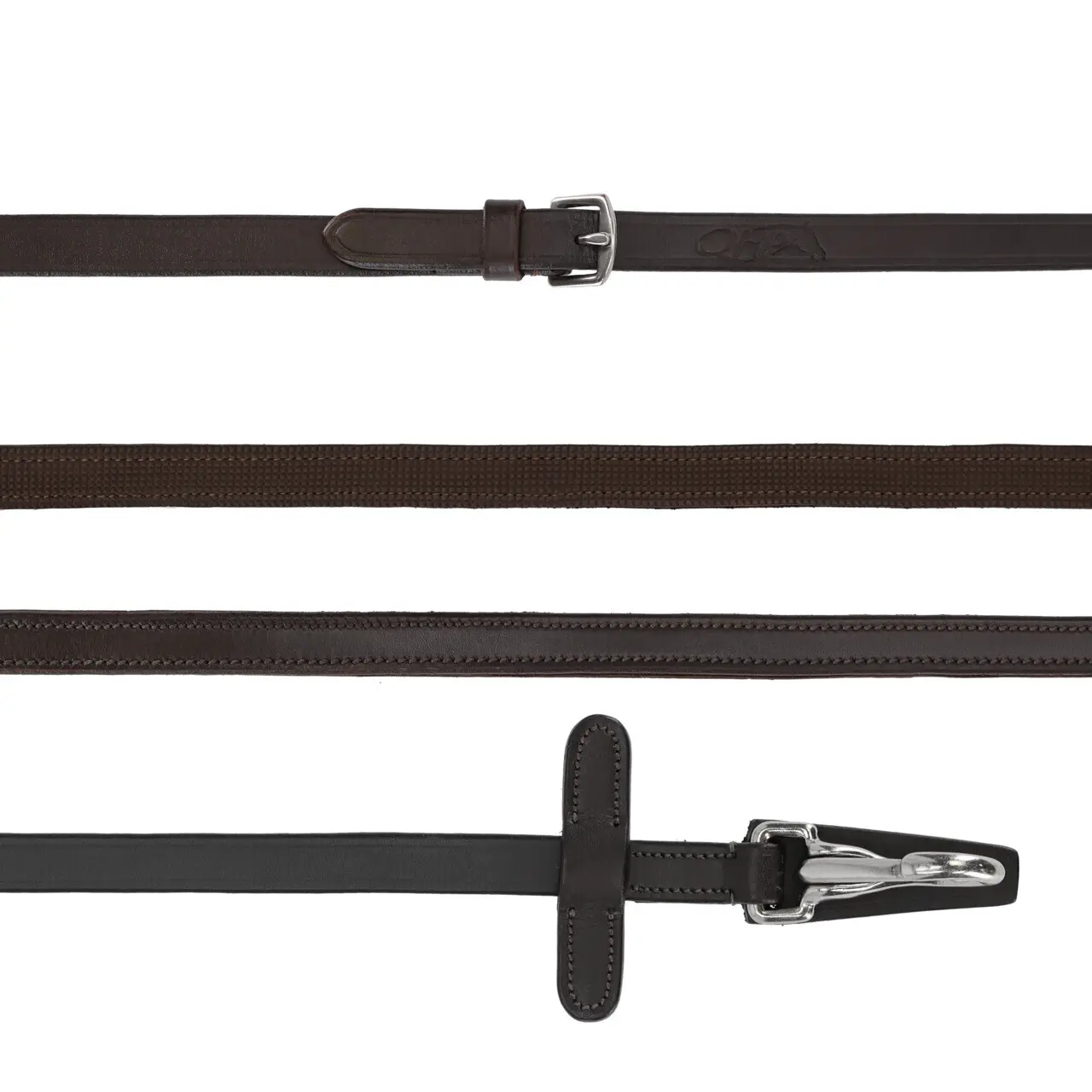Reins in cuoio antiscivolo unilaterali con clip QHP