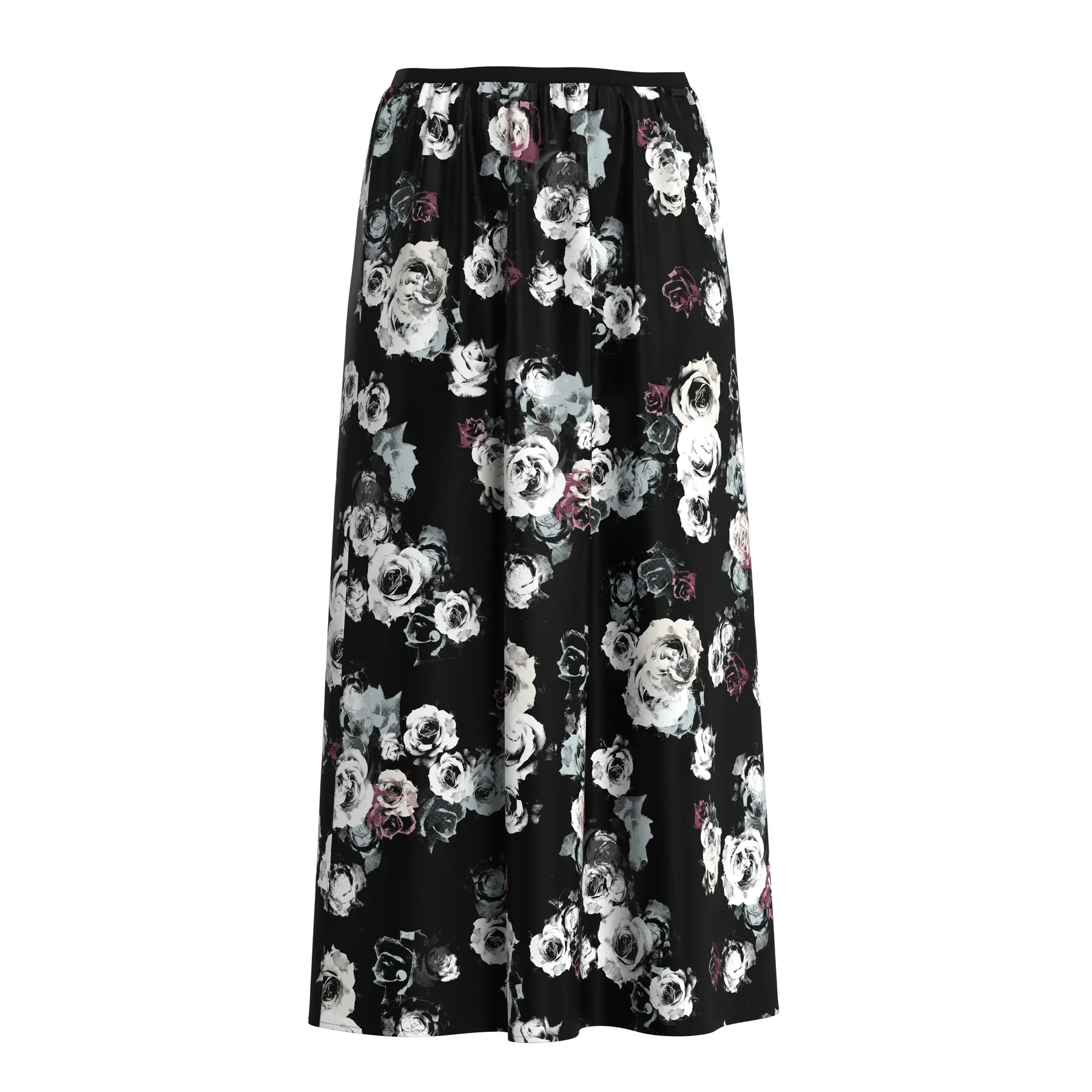 Gonna midi in satin stampata orlo svasato donna