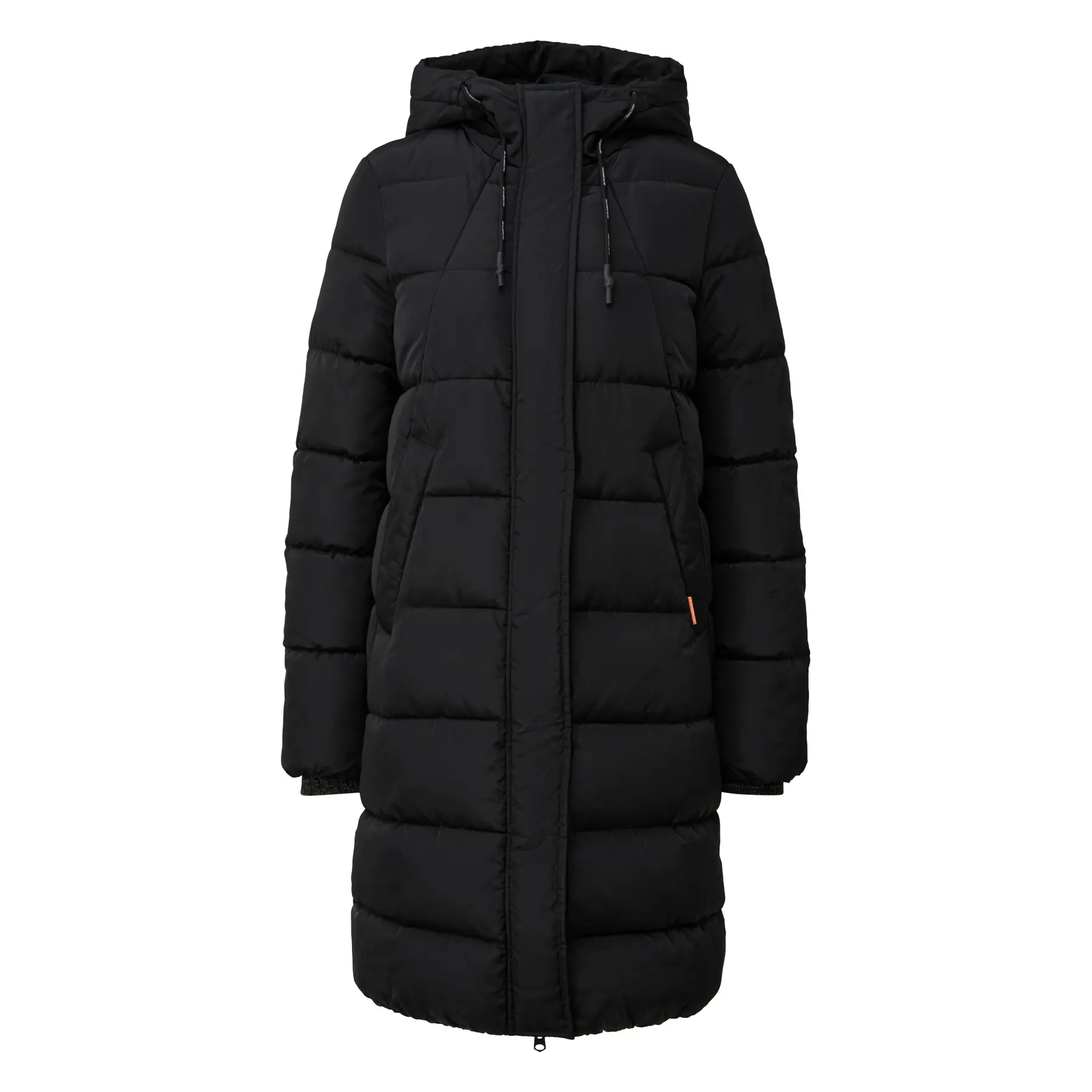 Giacca a vento lunga con cappuccio e tasche con zip donna