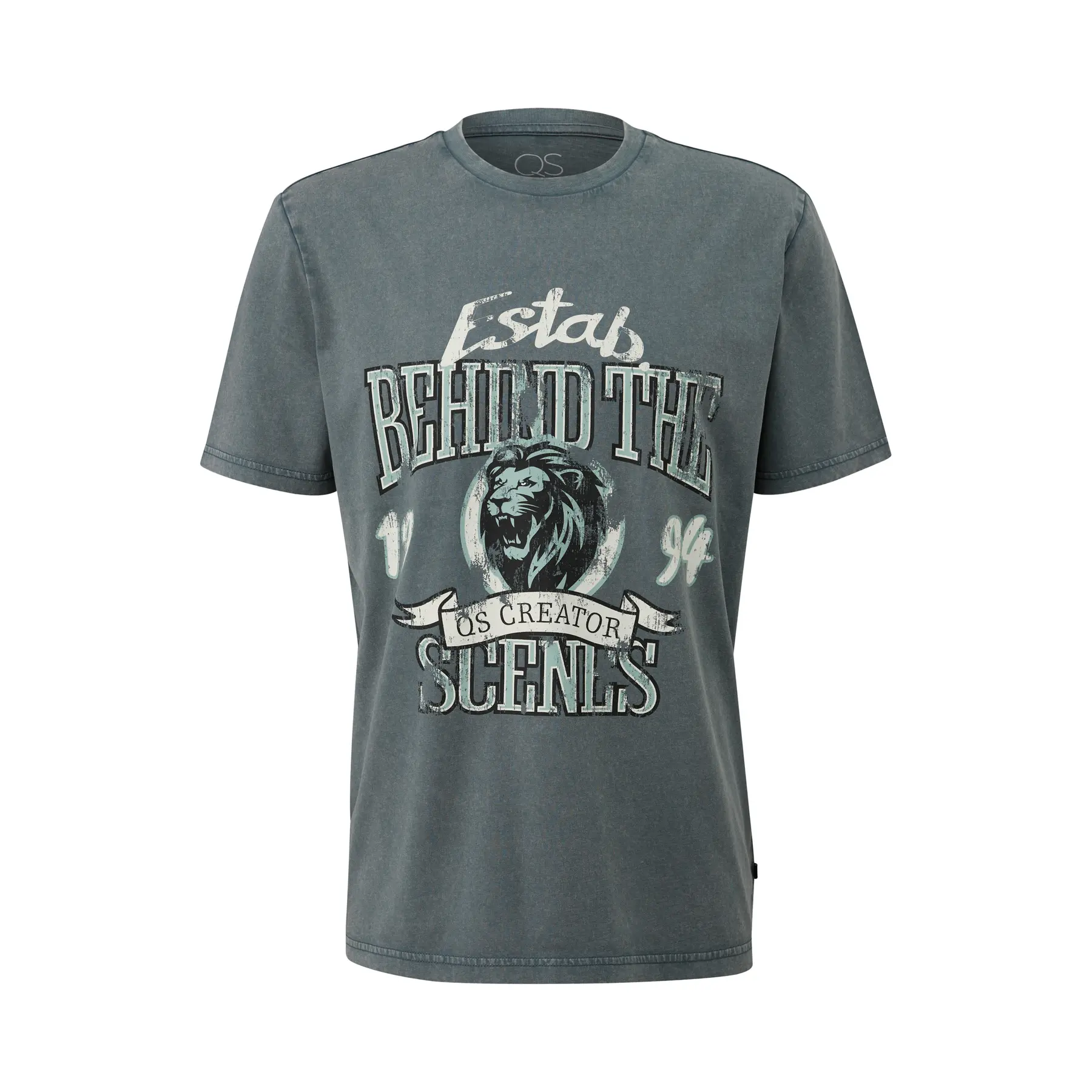 T-Shirt Mit Rundhalsausschnitt Ausgewaschen Mit Frontdruck QS