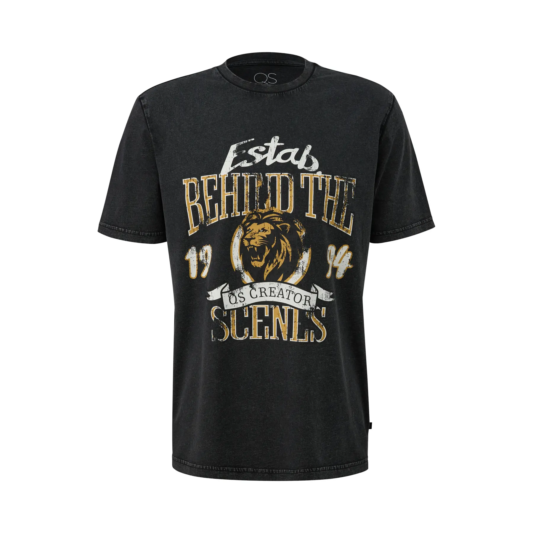 T-Shirt Mit Rundhalsausschnitt Ausgewaschen Mit Frontdruck QS
