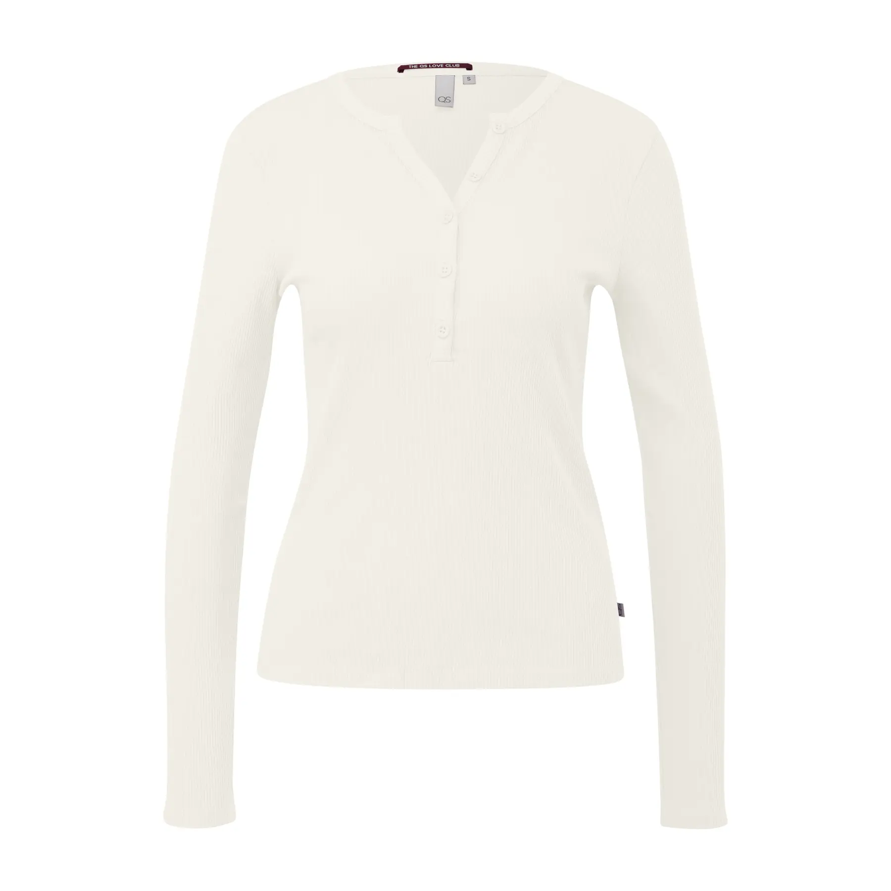 T-shirt morbido a coste con patta di abbottonatura sul collo donna QS
