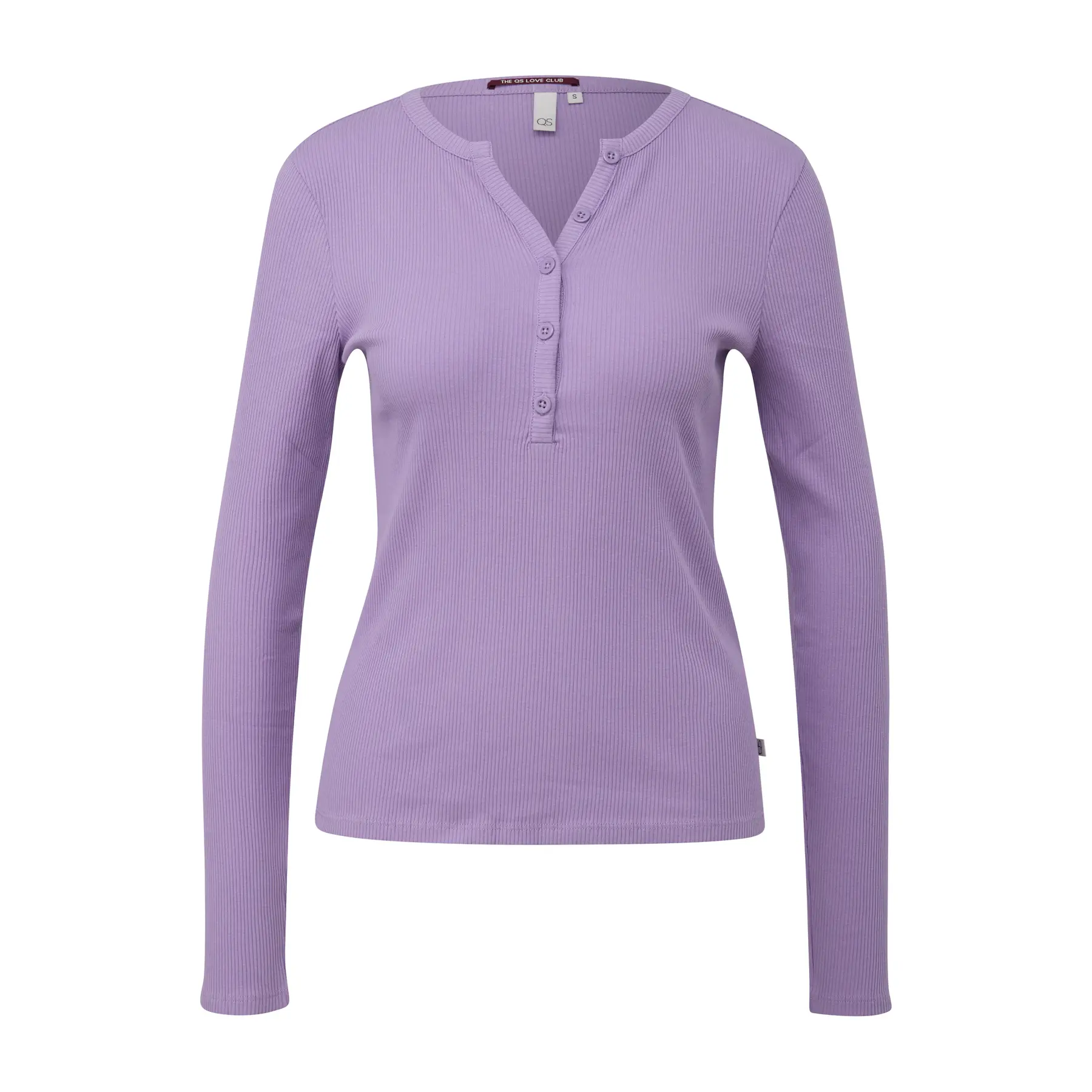 T-shirt morbido a coste con patta di abbottonatura sul collo donna QS