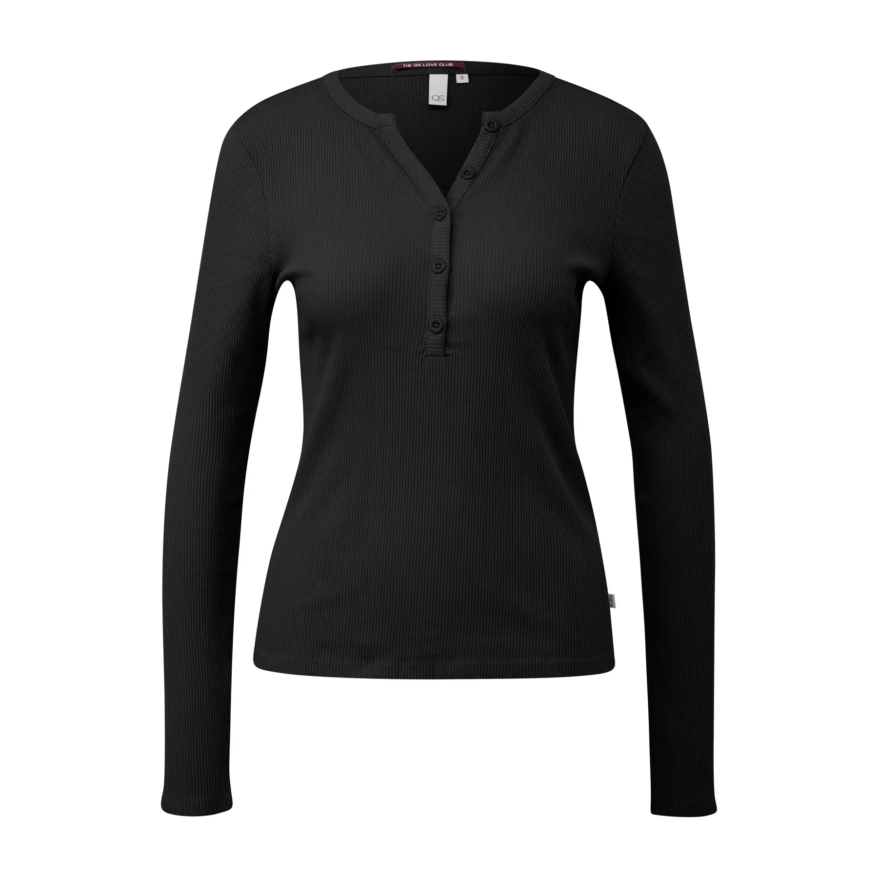 T-shirt morbido a coste con patta di abbottonatura sul collo donna QS