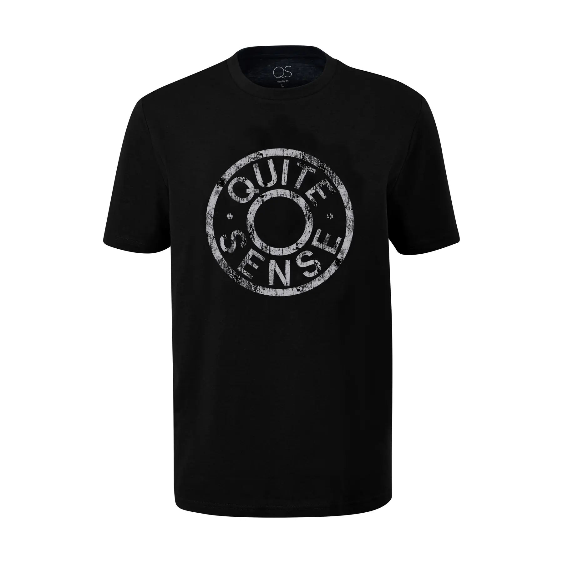 T-Shirt Basic mit Rundhalsausschnitt und bedrucktem Logo QS