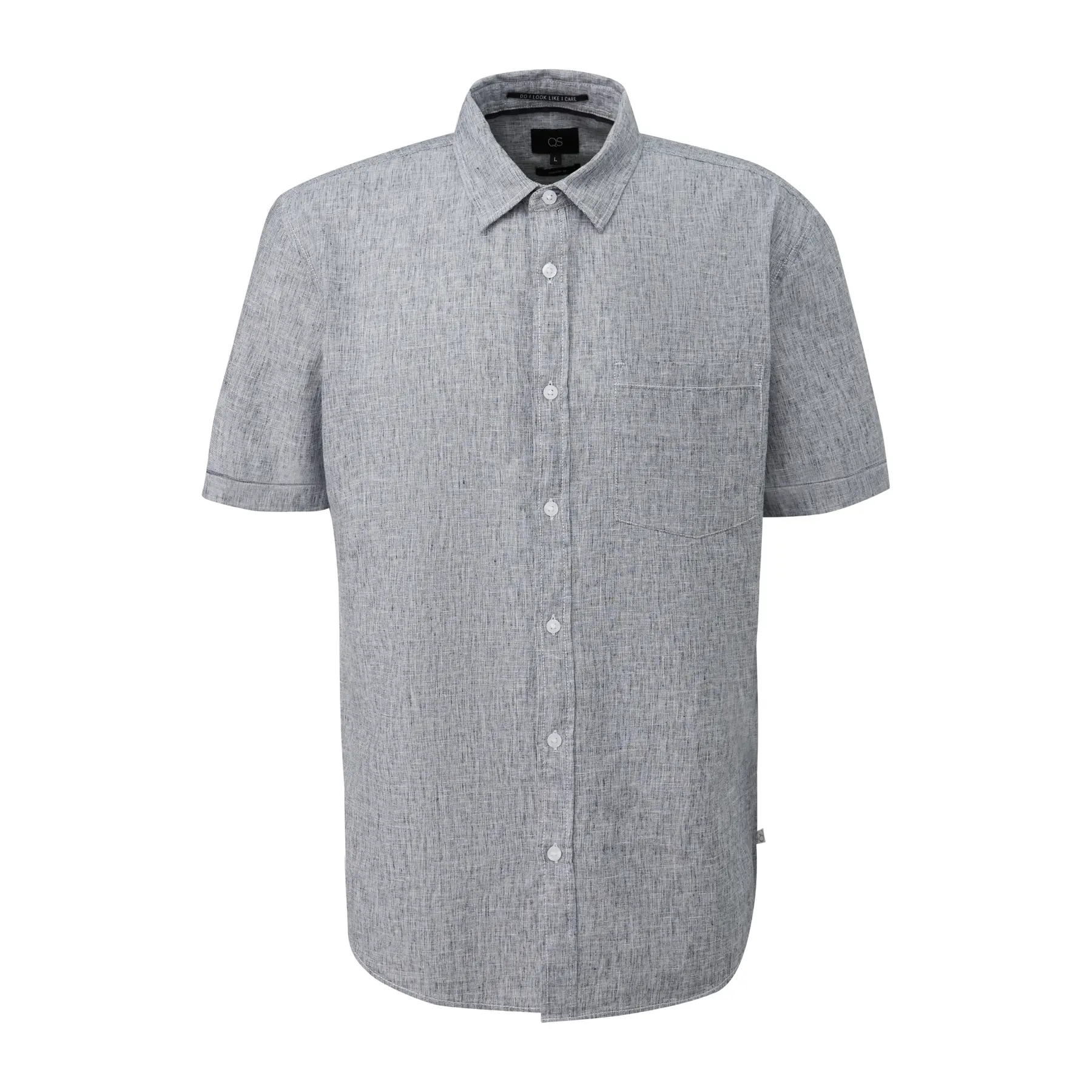 Camicia a maniche corte in lino misto con colletto kent QS