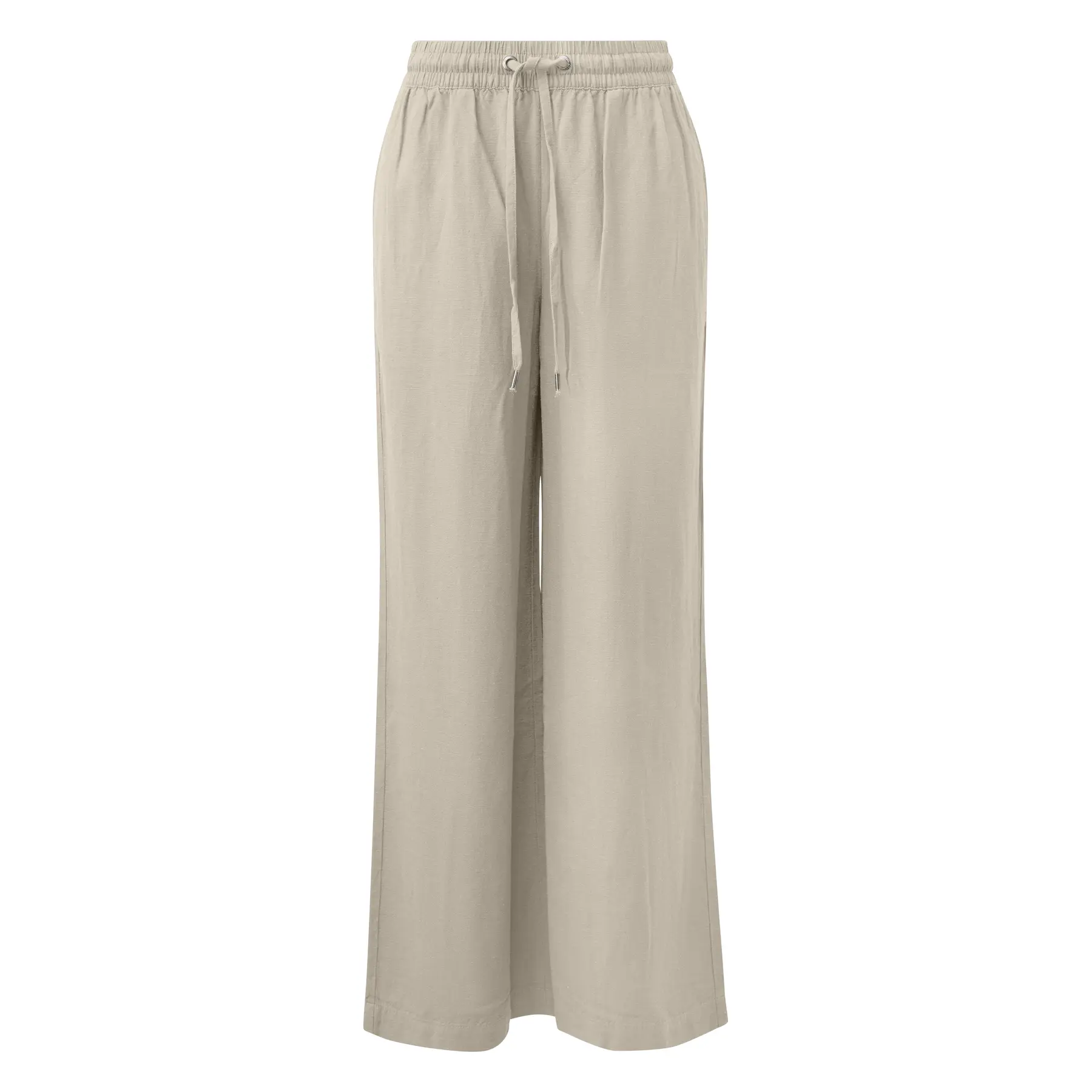 Pantaloni in misto lino con vita elastica e gamba ampia donna QS
