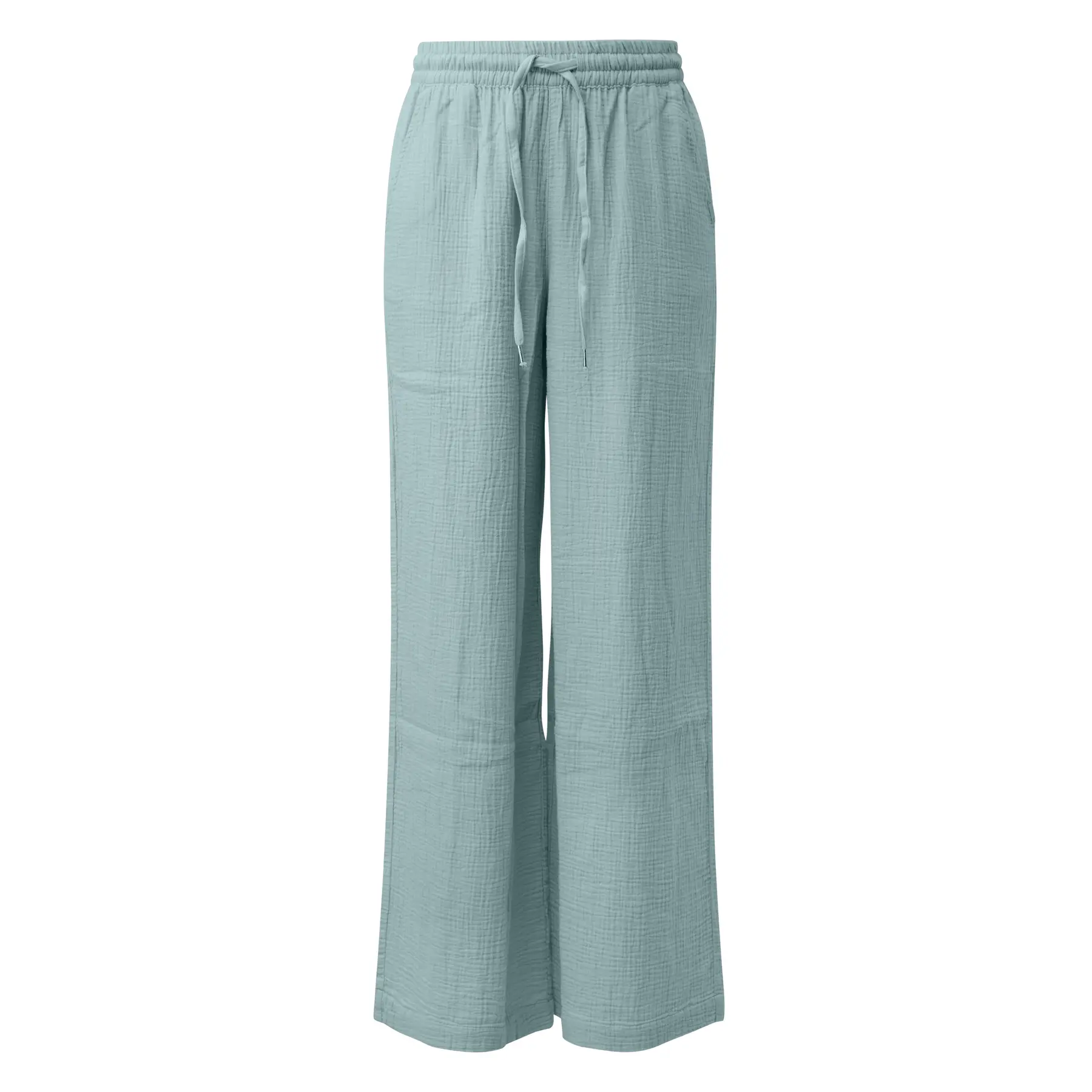 Pantaloni in mussola con vita elasticizzata e gamba larga donna QS