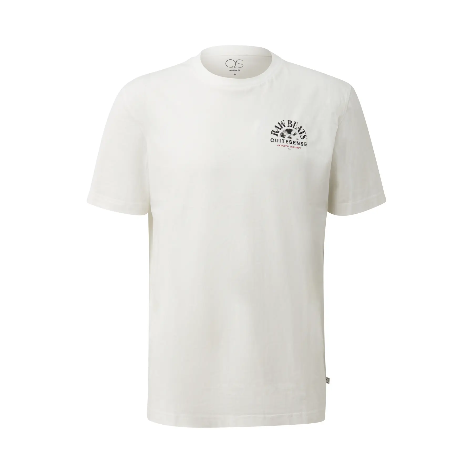Basic T-Shirt mit Rundhalsausschnitt und kleinem Druck auf der Vorderseite QS