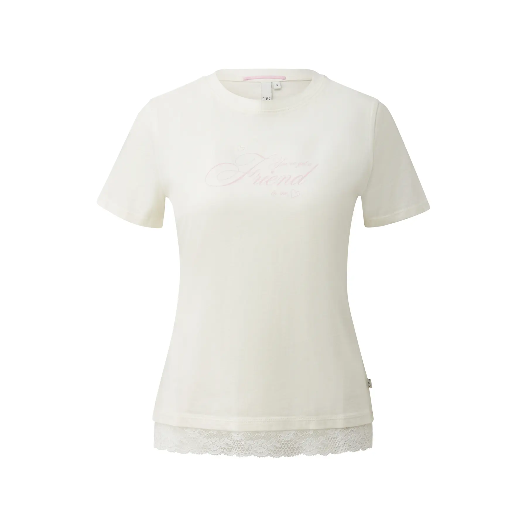 Damen T-Shirt mit Spitzenabschluß am Saum QS