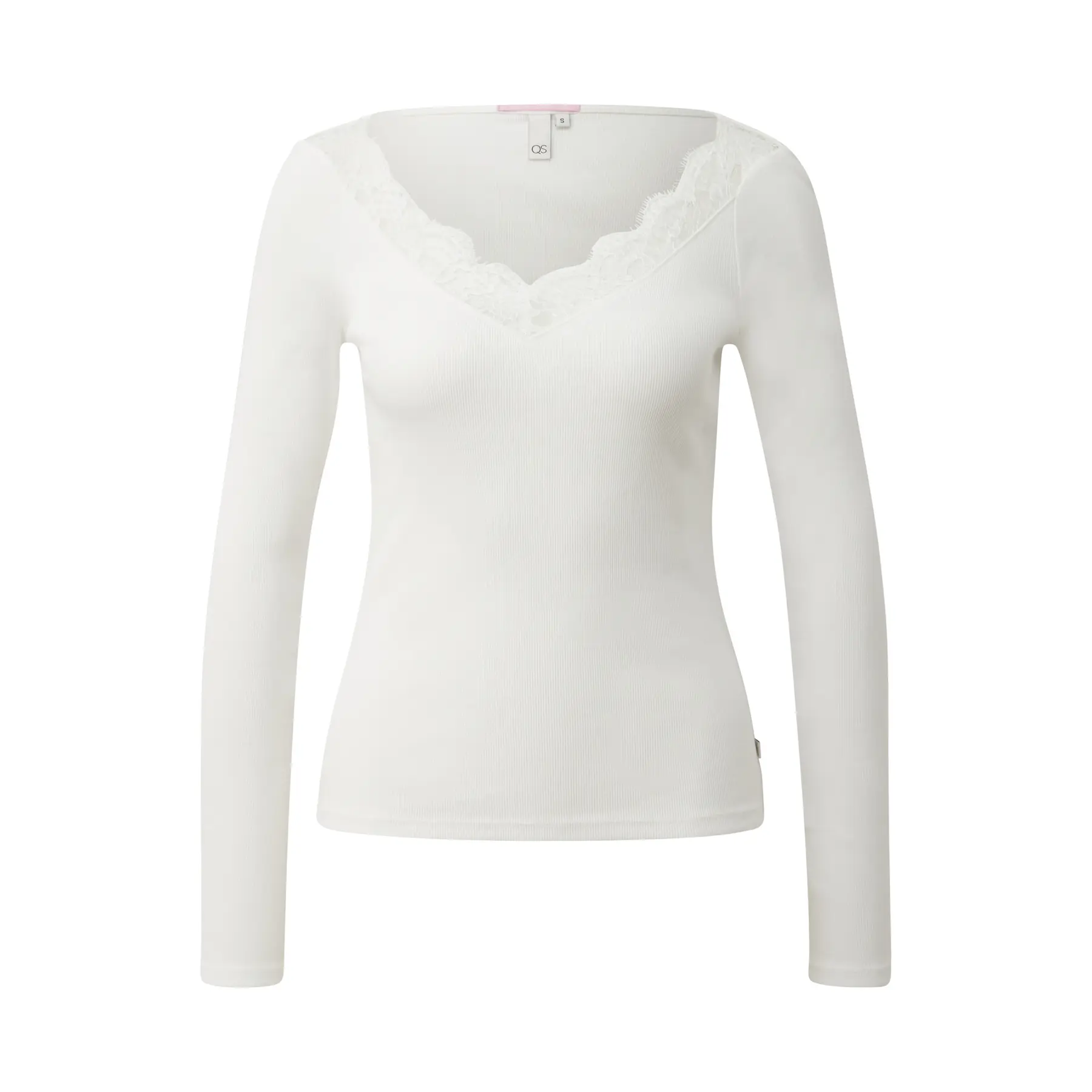 Ripp-Shirt aus Baumwolle mit Spitzeneinsatz am Ausschnitt Damen QS