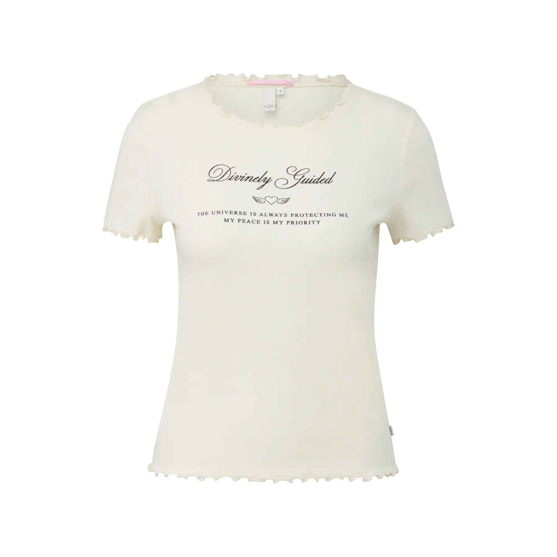 T-shirt slim a costine con stampa frontale donna QS