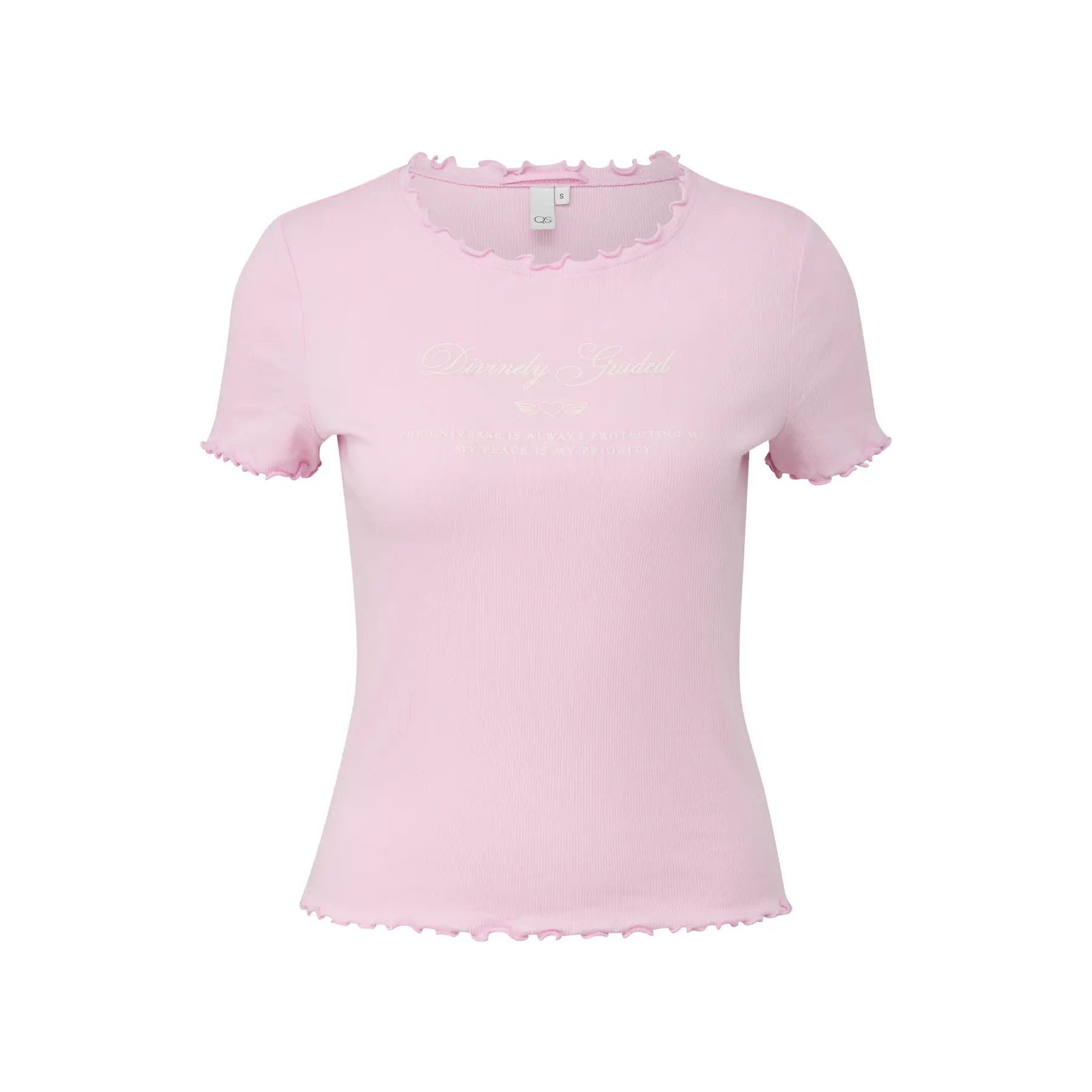 T-shirt slim a costine con stampa frontale donna