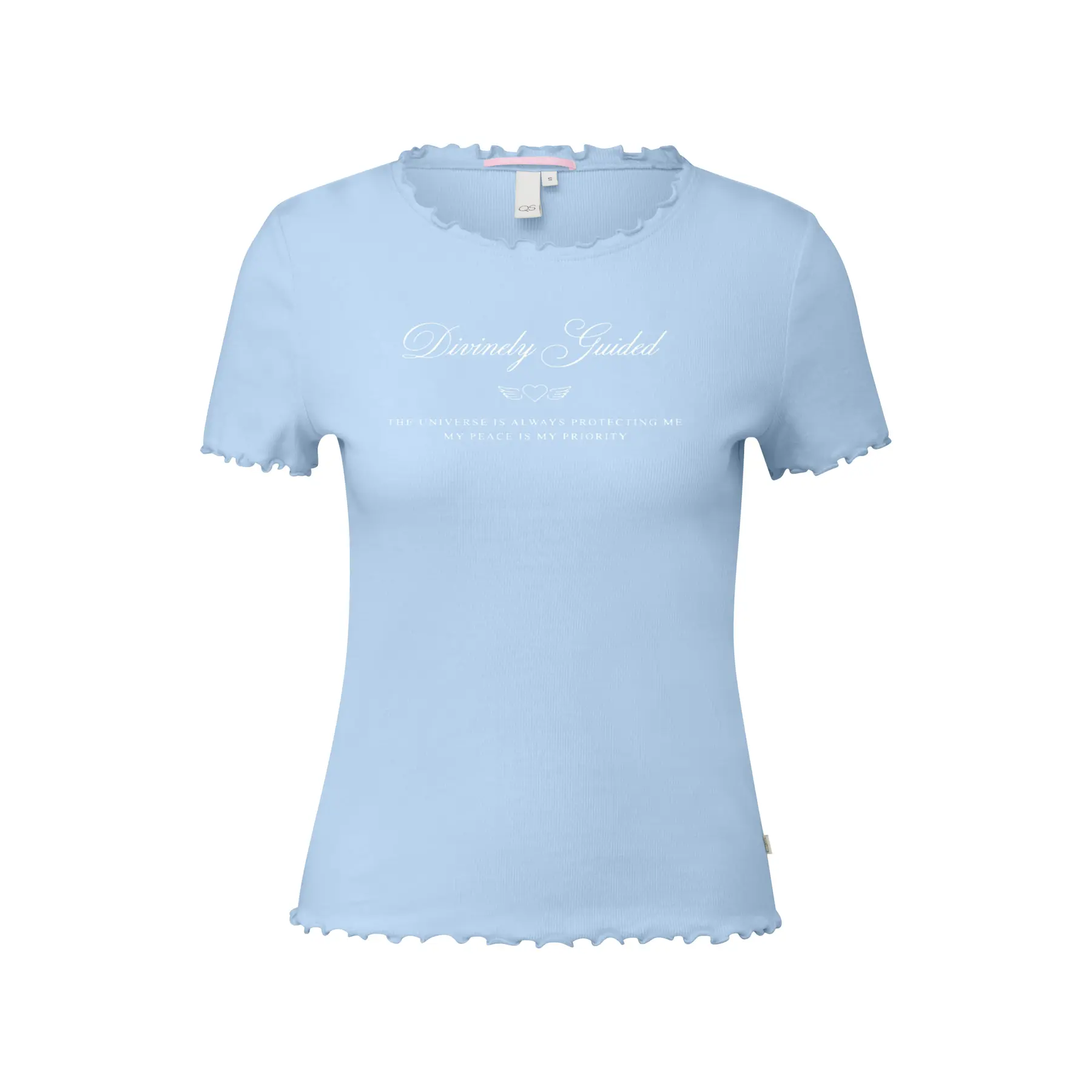 T-shirt slim a costine con stampa frontale donna QS