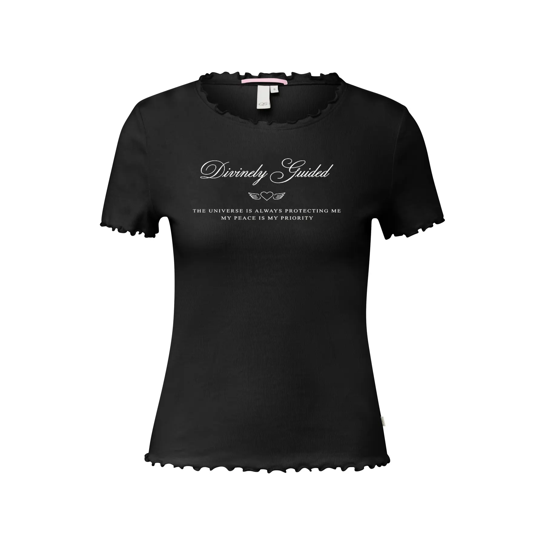 T-shirt slim a costine con stampa frontale donna QS