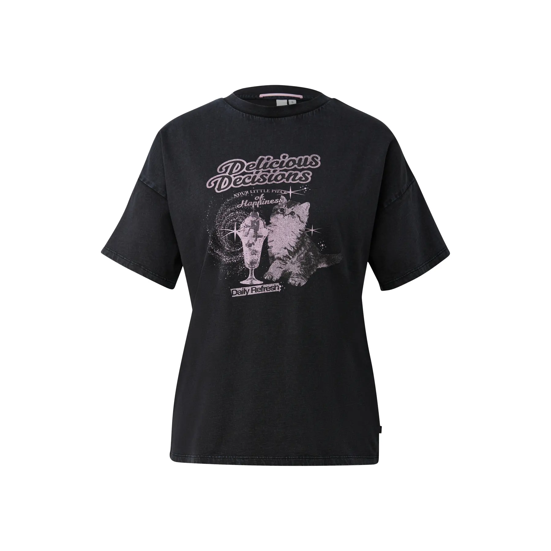 T-Shirt Loose Fit aus Baumwolle mit Druck vorne und gewaschenem Effekt Damen QS