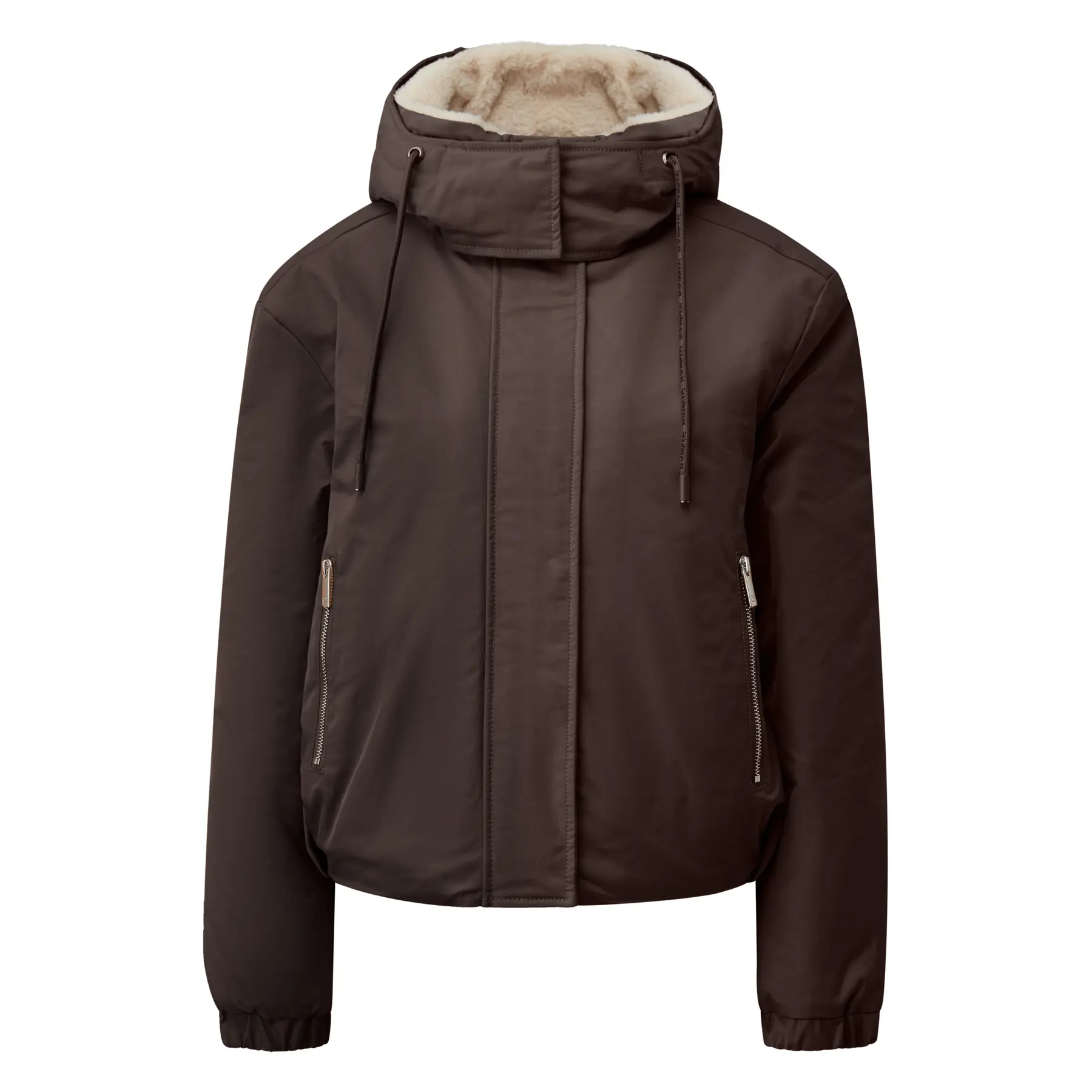 Kurze Jacke mit Futter aus Kunstfell am Kragen und an der Kapuze für Damen QS