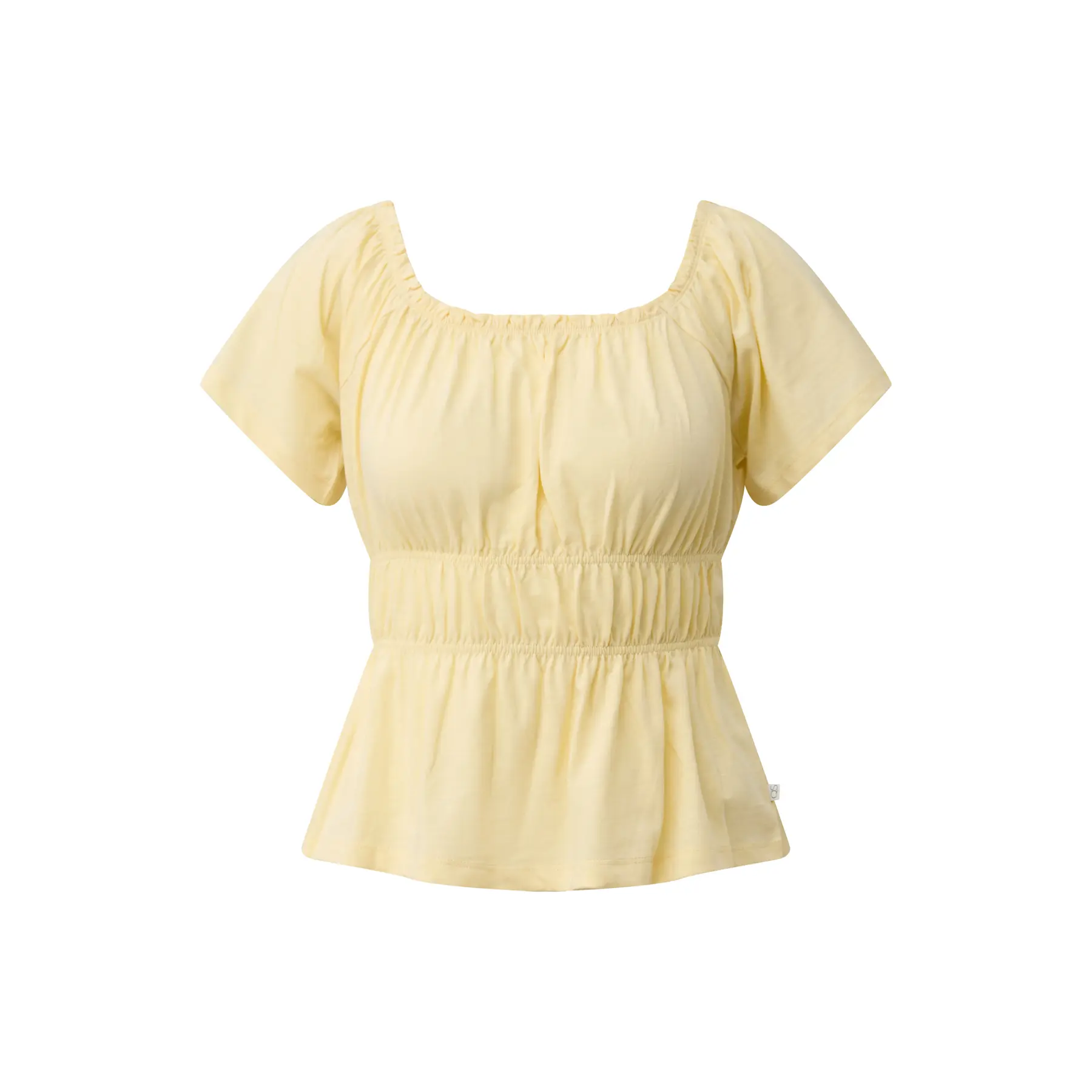 T-shirt in cotone con scollo Carmen e vita aderente donna QS