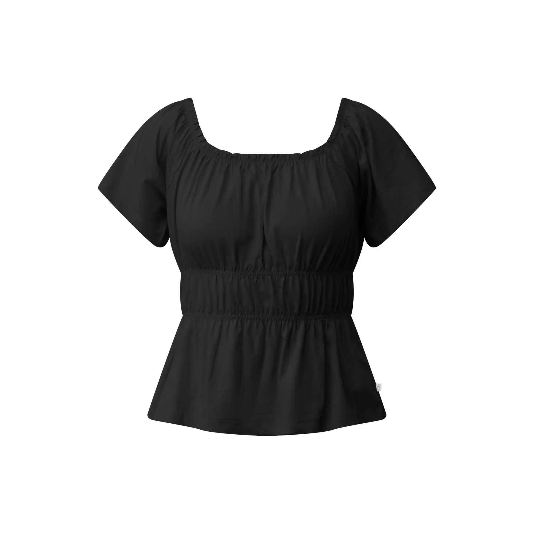 T-shirt in cotone con scollo Carmen e vita aderente donna QS