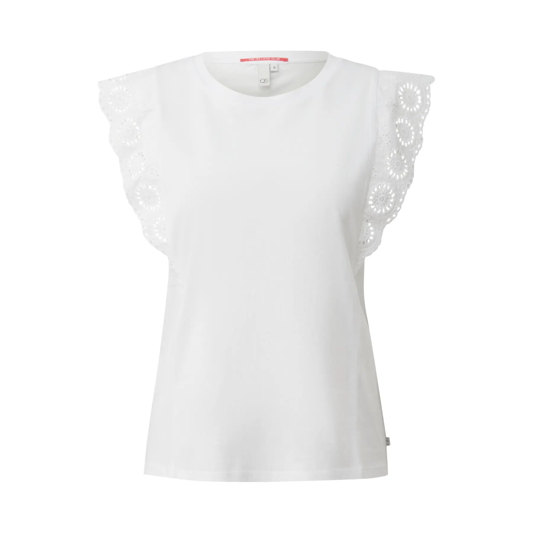 Top in cotone con ricamo inglese sul volante delle maniche donna QS