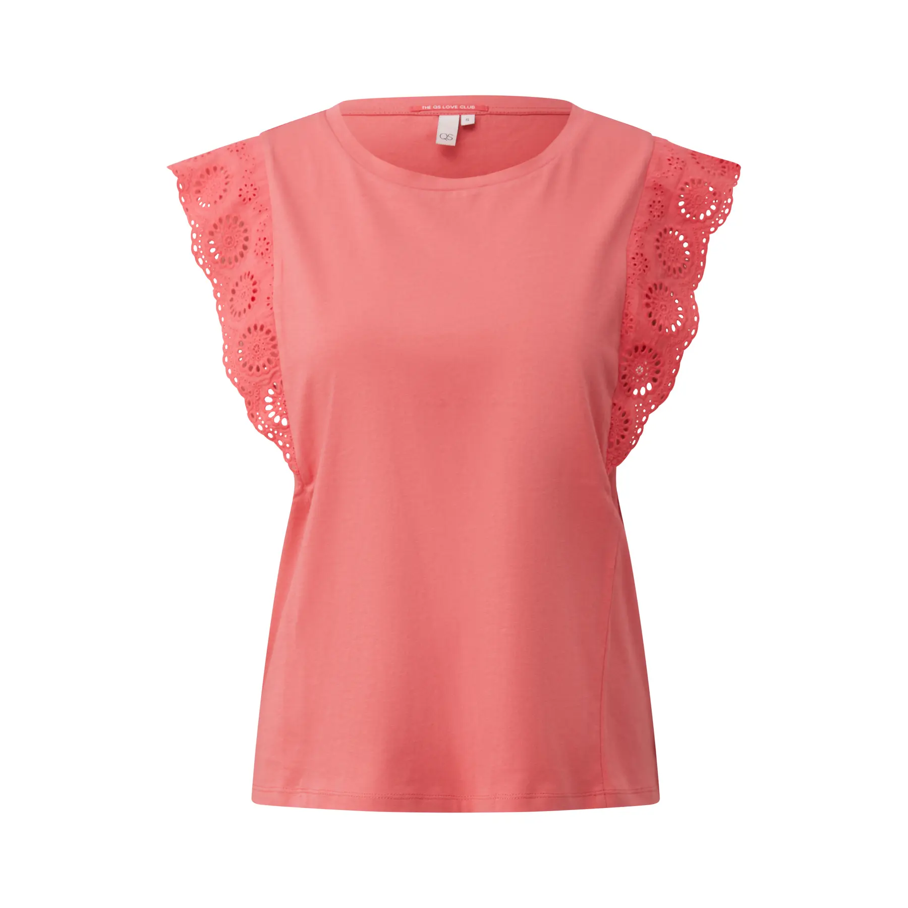 Top in cotone con ricamo inglese sul volante delle maniche donna QS
