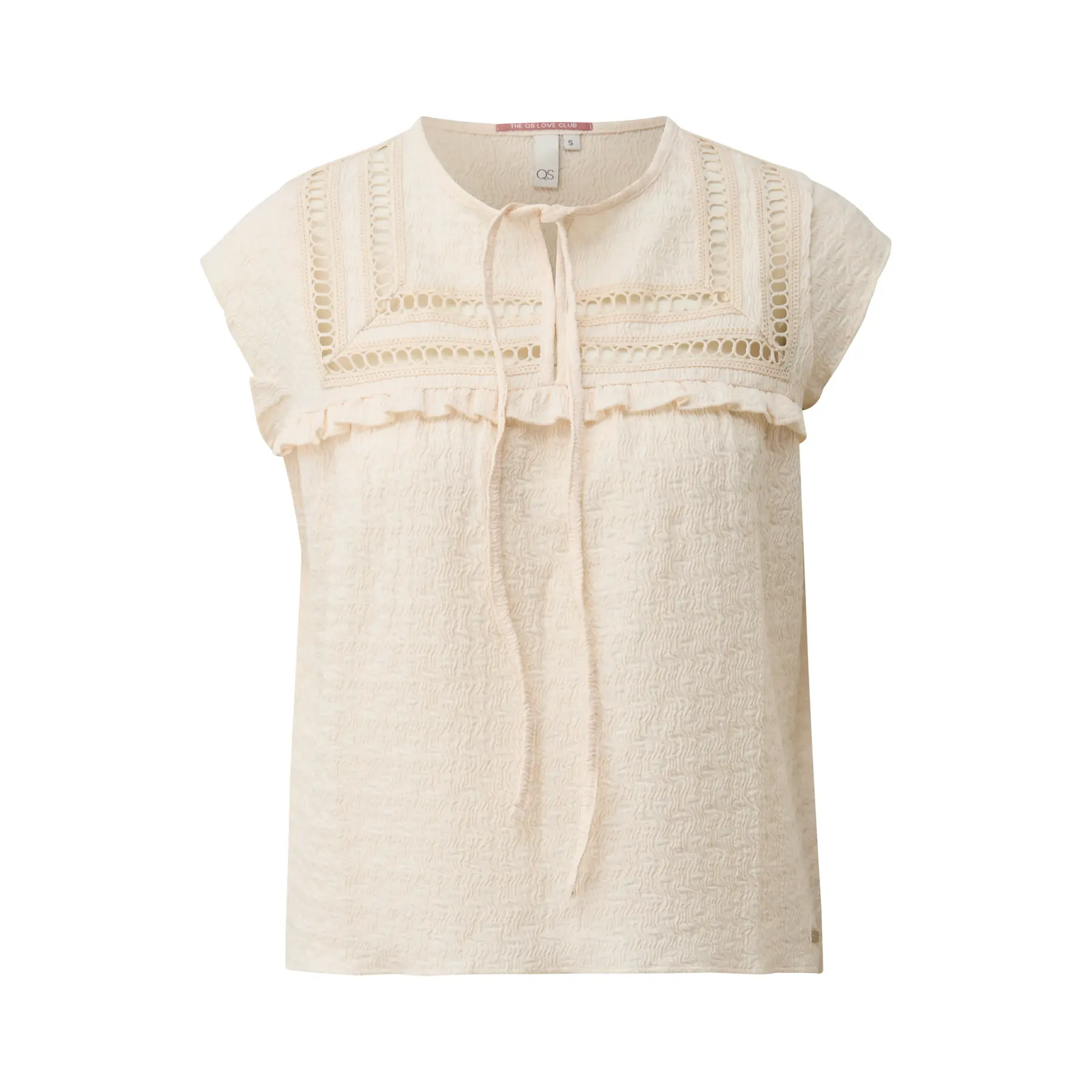 Camicia blusa strutturata con inserti in pizzo e volant donna